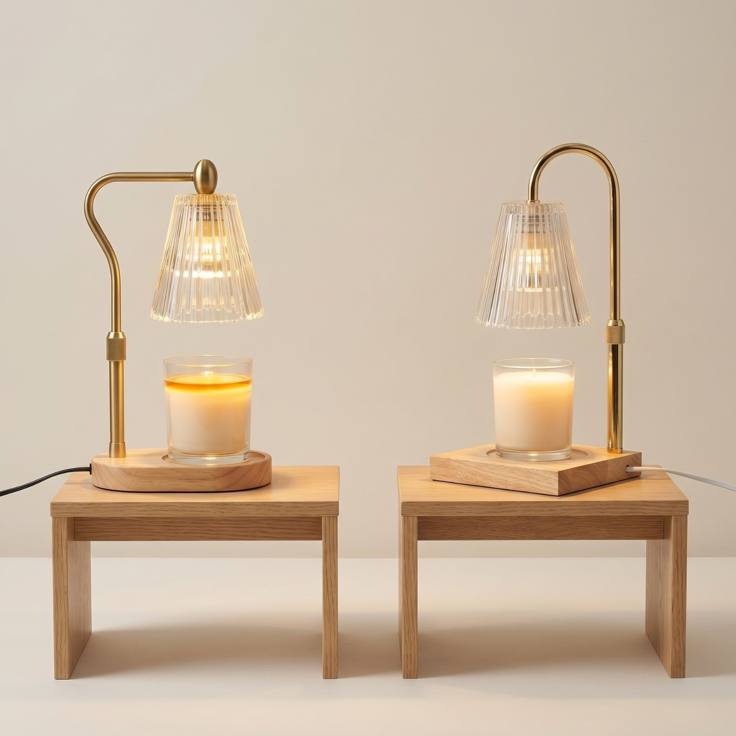 Candle Warmer Lamp Wax Melt Lamp with Timer & Dimmer Adjustable Height Aromatherapy Wax Melter Night Light Glass Shade Wooden Base Home Fragrance Lamp