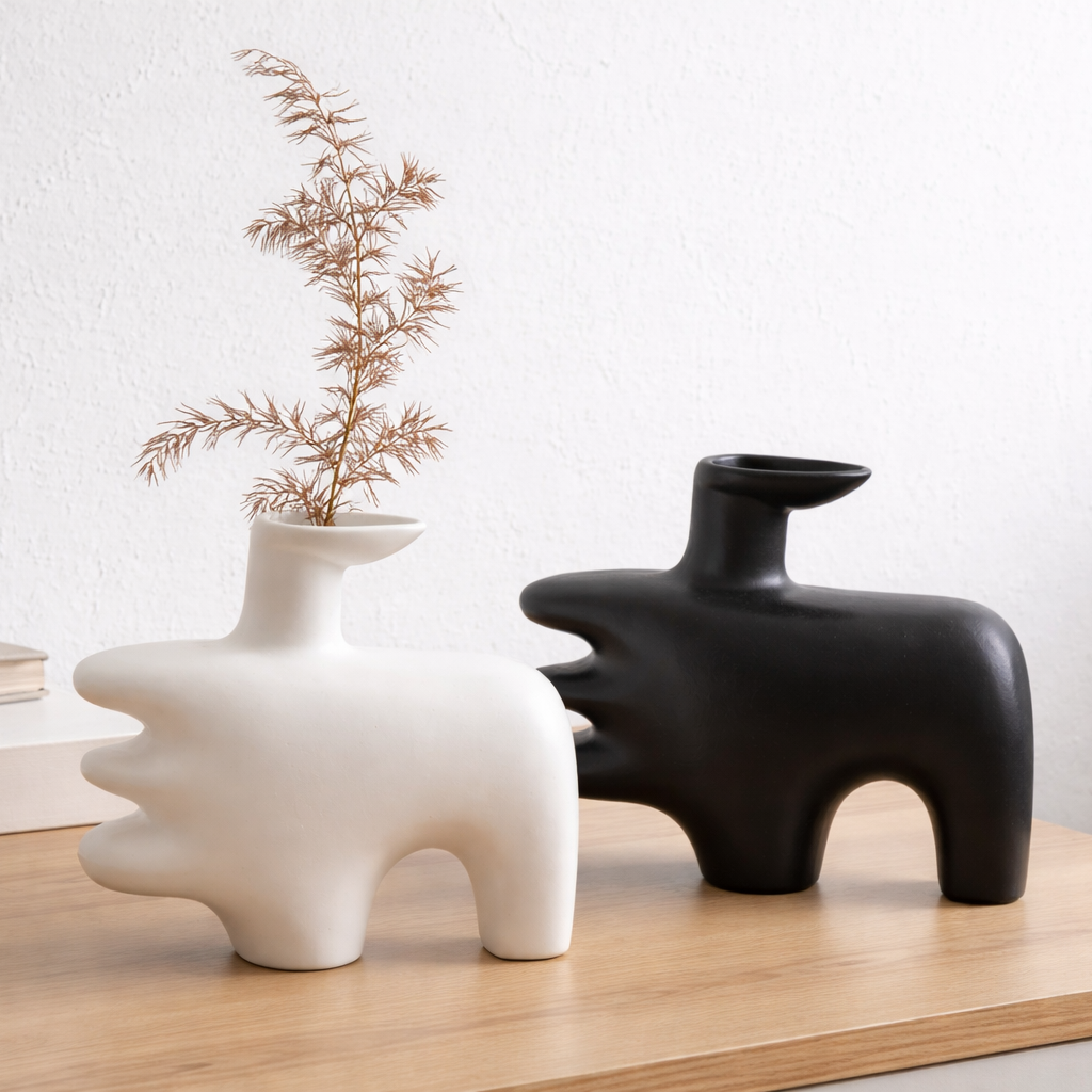 Abstract Sculptural Ceramic Vase – Modern Statement Decor in Obsidian Black or Ivory White