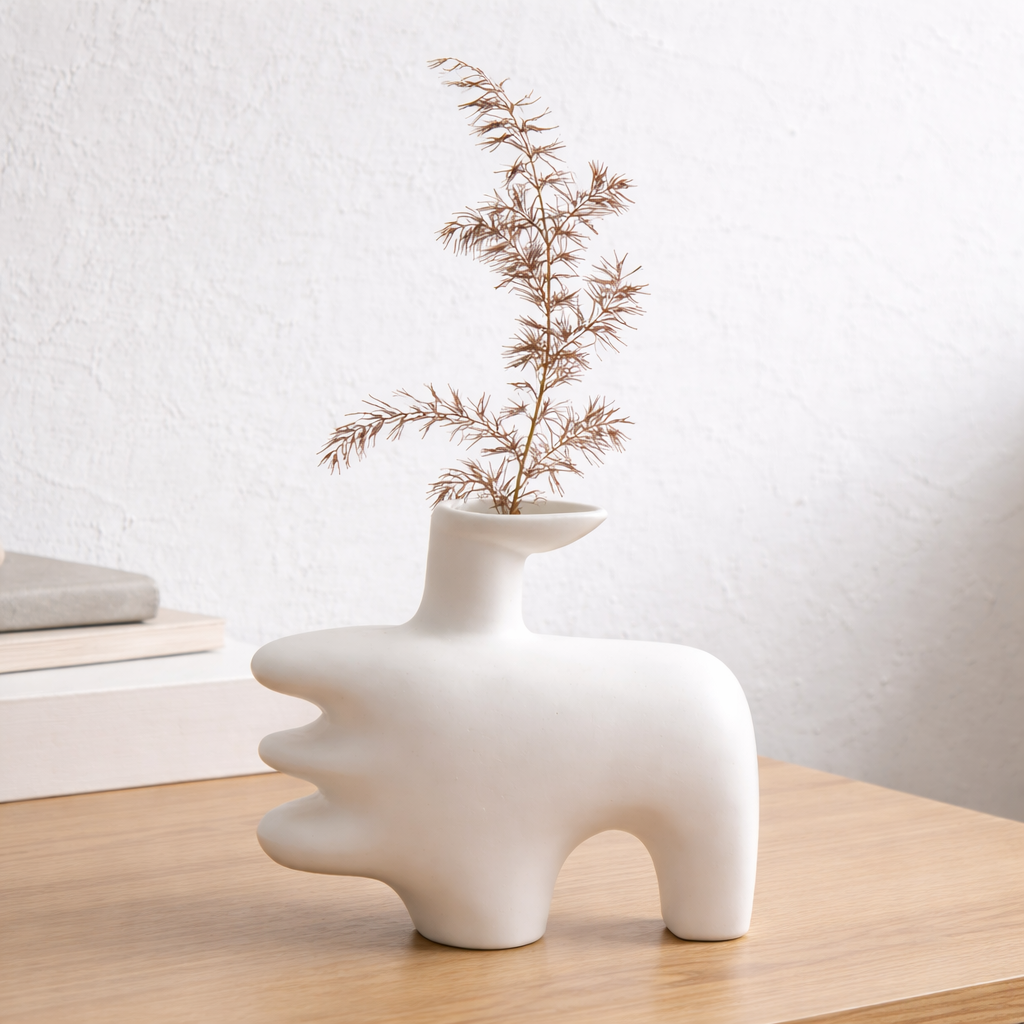 Abstract Sculptural Ceramic Vase – Modern Statement Decor in Obsidian Black or Ivory White