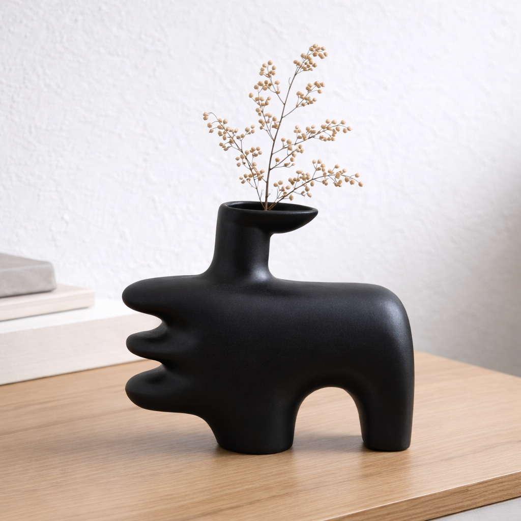 Abstract Sculptural Ceramic Vase – Modern Statement Decor in Obsidian Black or Ivory White