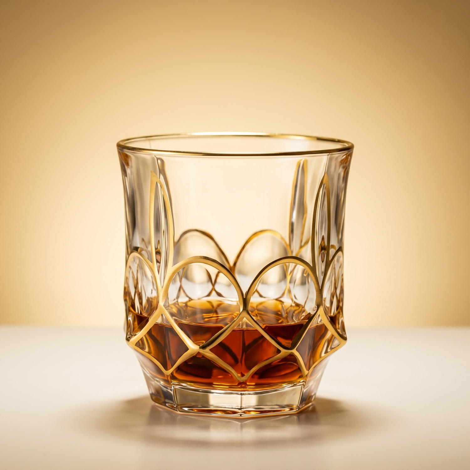 Gold-rimmed crystal whiskey tumbler with heart-cut crystal pattern, 300 ml