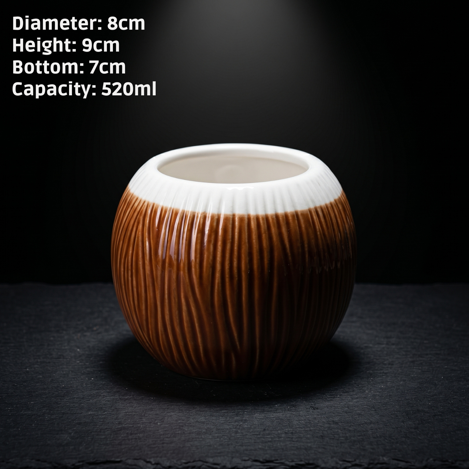 Sun Lake Supply Coconut Tiki mug, 520ml ceramic cup with white top rim