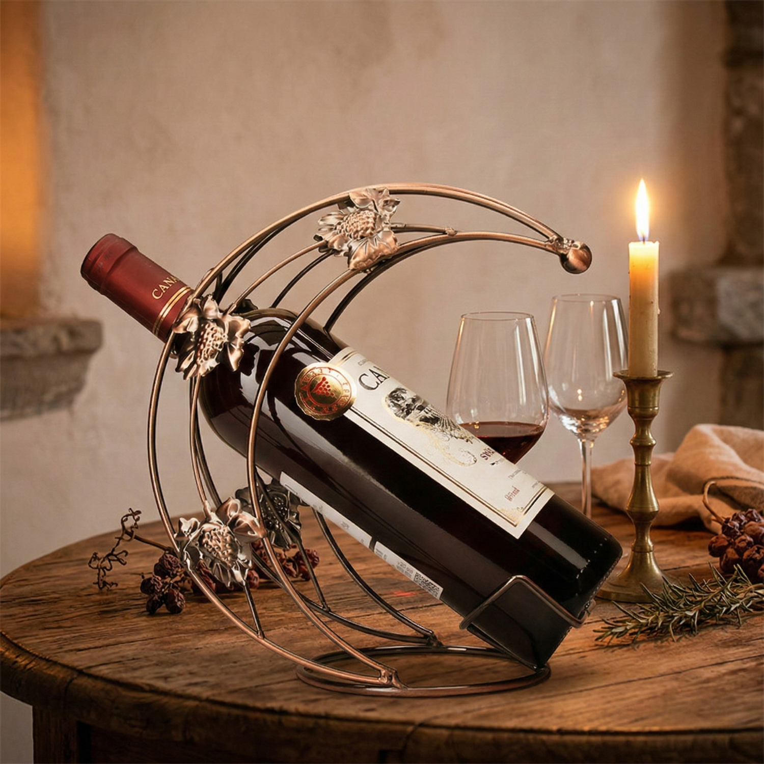 Crescent Moon Wine Bottle Holder | Bronze Iron Wine Rack | Decorative Bar Organizer for Home & Restaurant