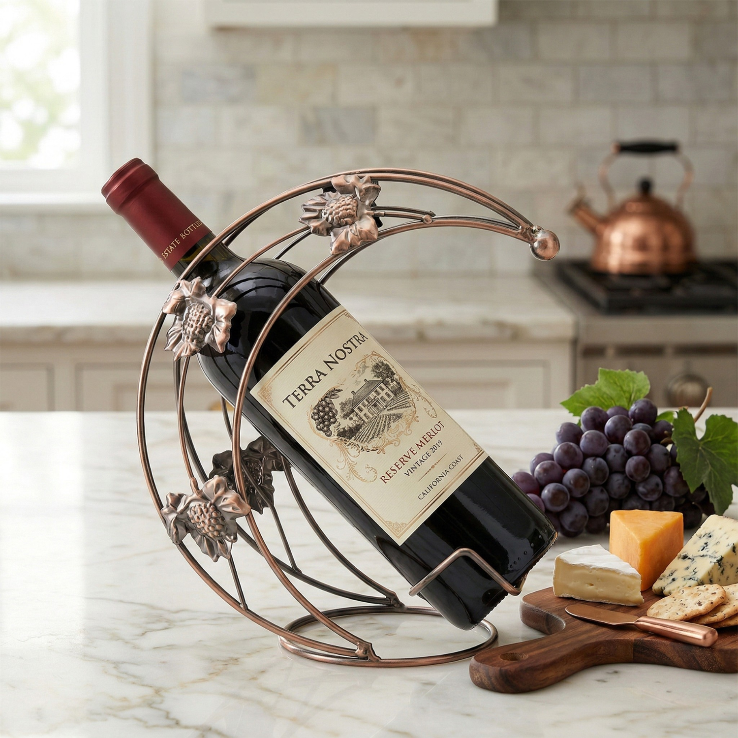 Crescent Moon Wine Bottle Holder | Bronze Iron Wine Rack | Decorative Bar Organizer for Home & Restaurant