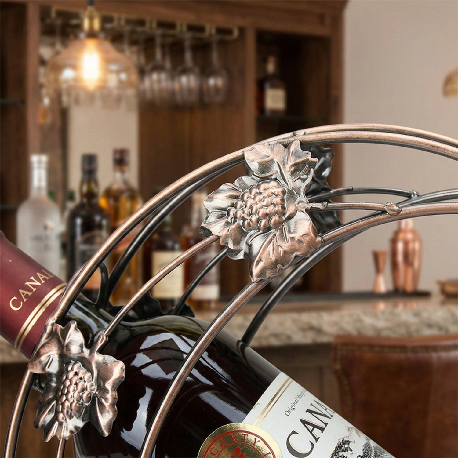 Crescent Moon Wine Bottle Holder | Bronze Iron Wine Rack | Decorative Bar Organizer for Home & Restaurant
