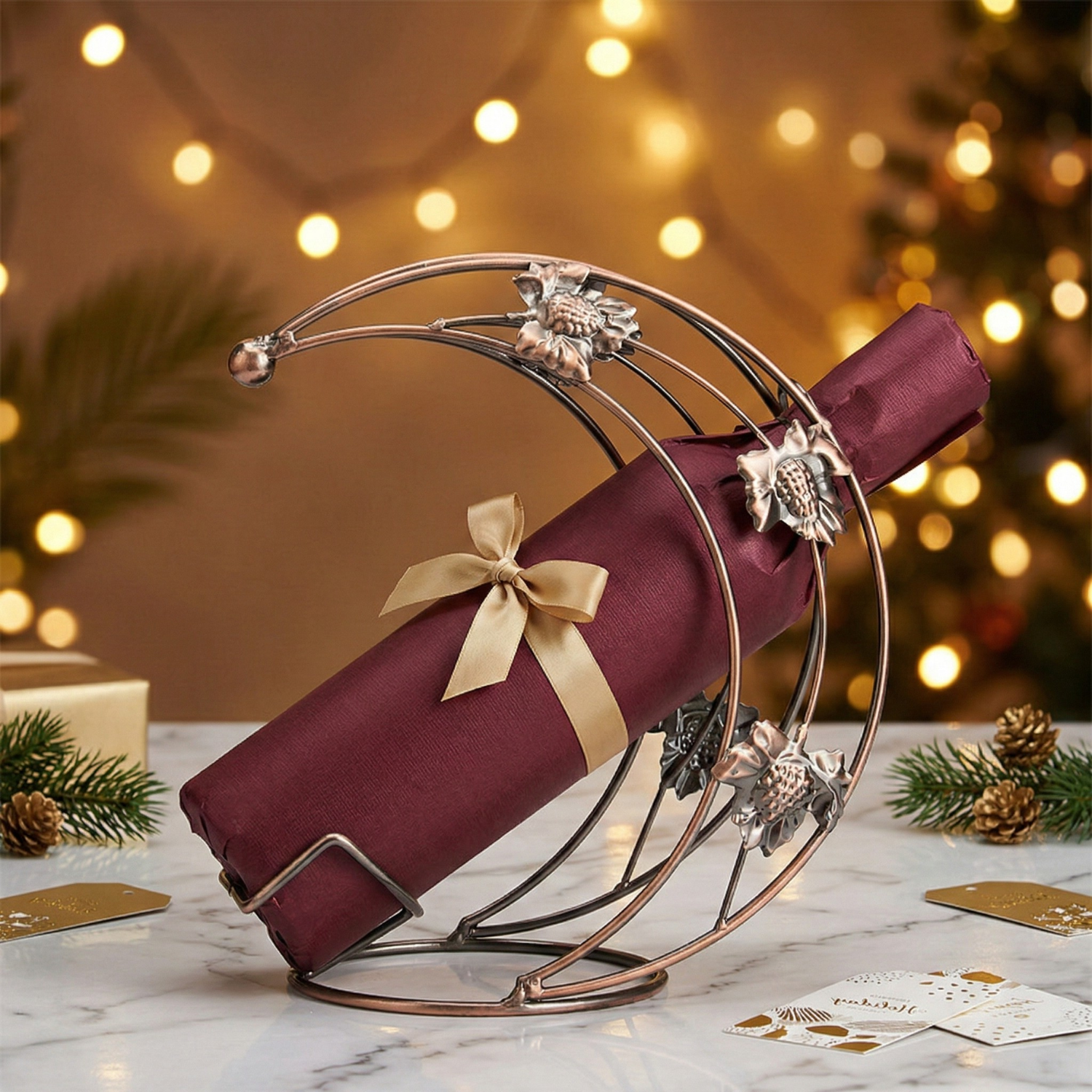 Crescent Moon Wine Bottle Holder | Bronze Iron Wine Rack | Decorative Bar Organizer for Home & Restaurant
