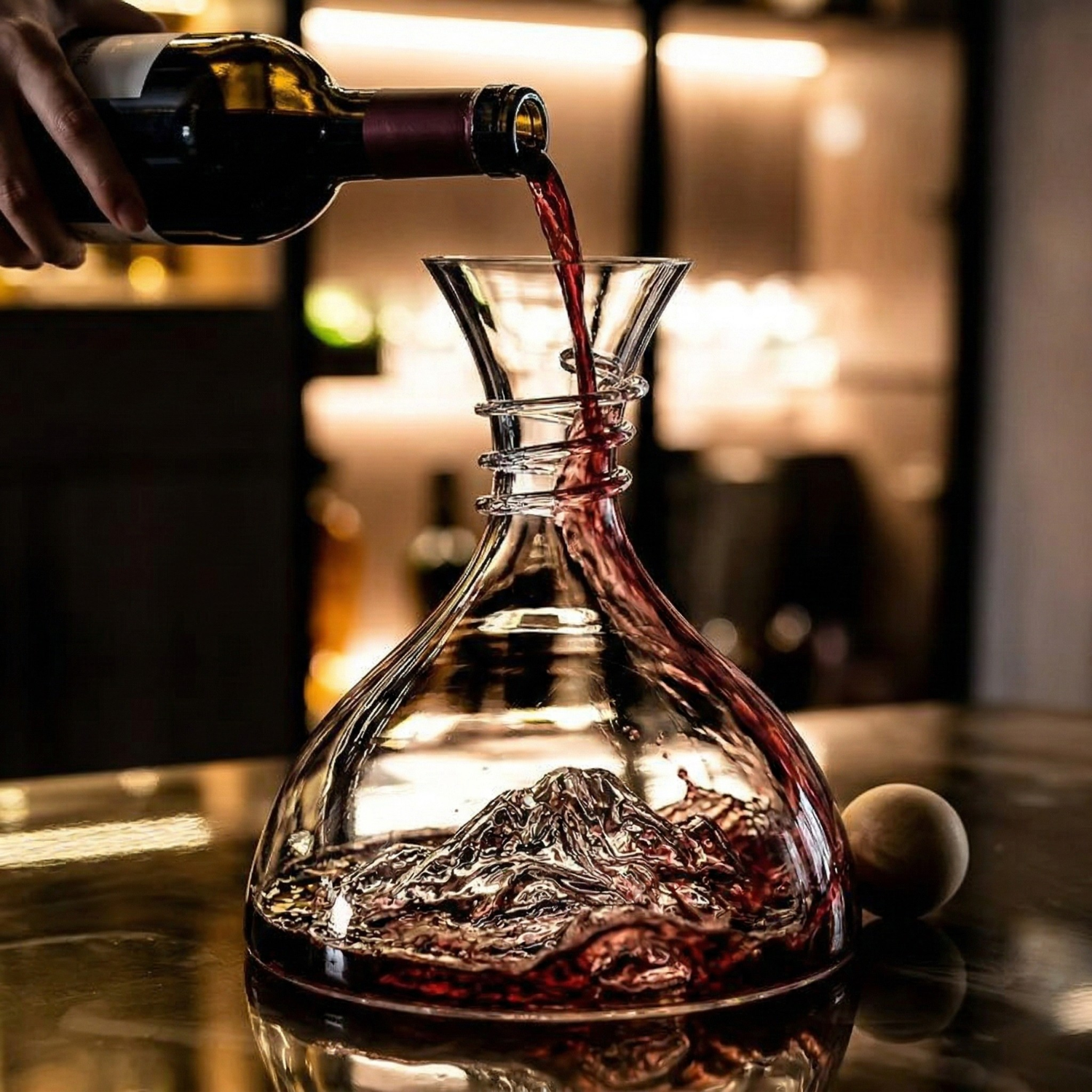 Crystal Wine Decanter 1800ml | Mountain Design Lead-Free Glass Decanter with Cork Stopper | Modern Luxury Red Wine Aerator