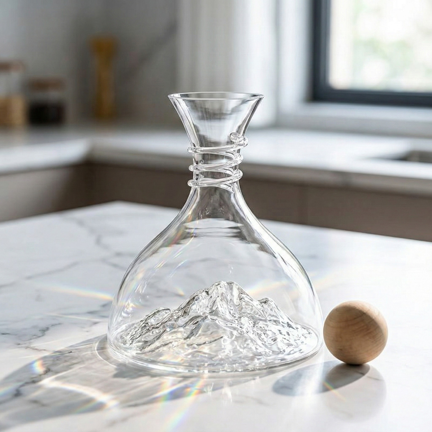 Crystal Wine Decanter 1800ml | Mountain Design Lead-Free Glass Decanter with Cork Stopper | Modern Luxury Red Wine Aerator