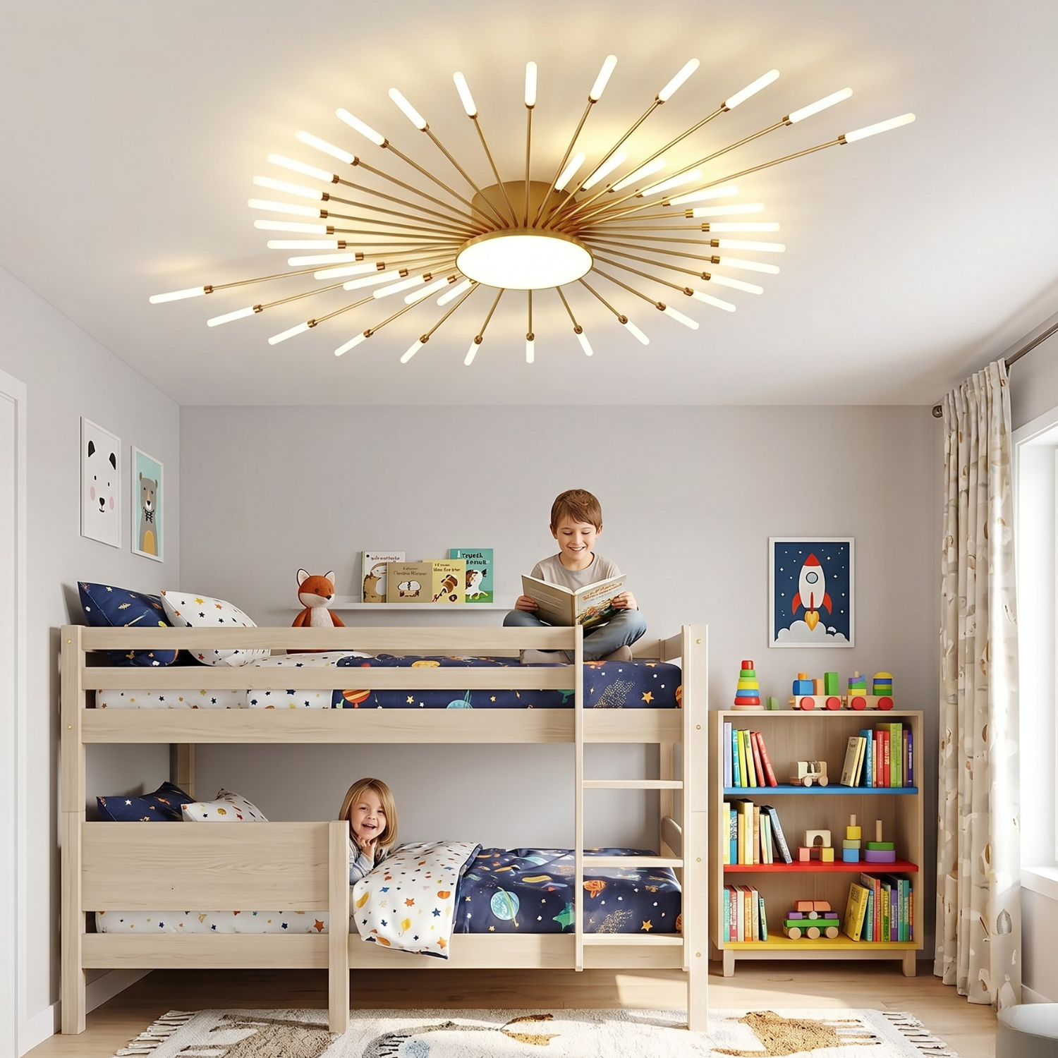 Dandelion Firework LED Ceiling Light | Modern Nordic Sunburst Chandelier | Black or Gold | Living Room Bedroom Statement Ceiling Lamp