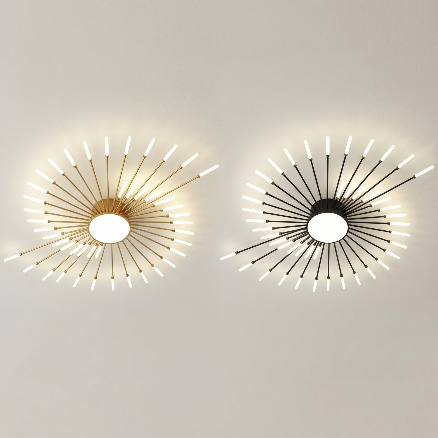 Dandelion Firework LED Ceiling Light | Modern Nordic Sunburst Chandelier | Black or Gold | Living Room Bedroom Statement Ceiling Lamp