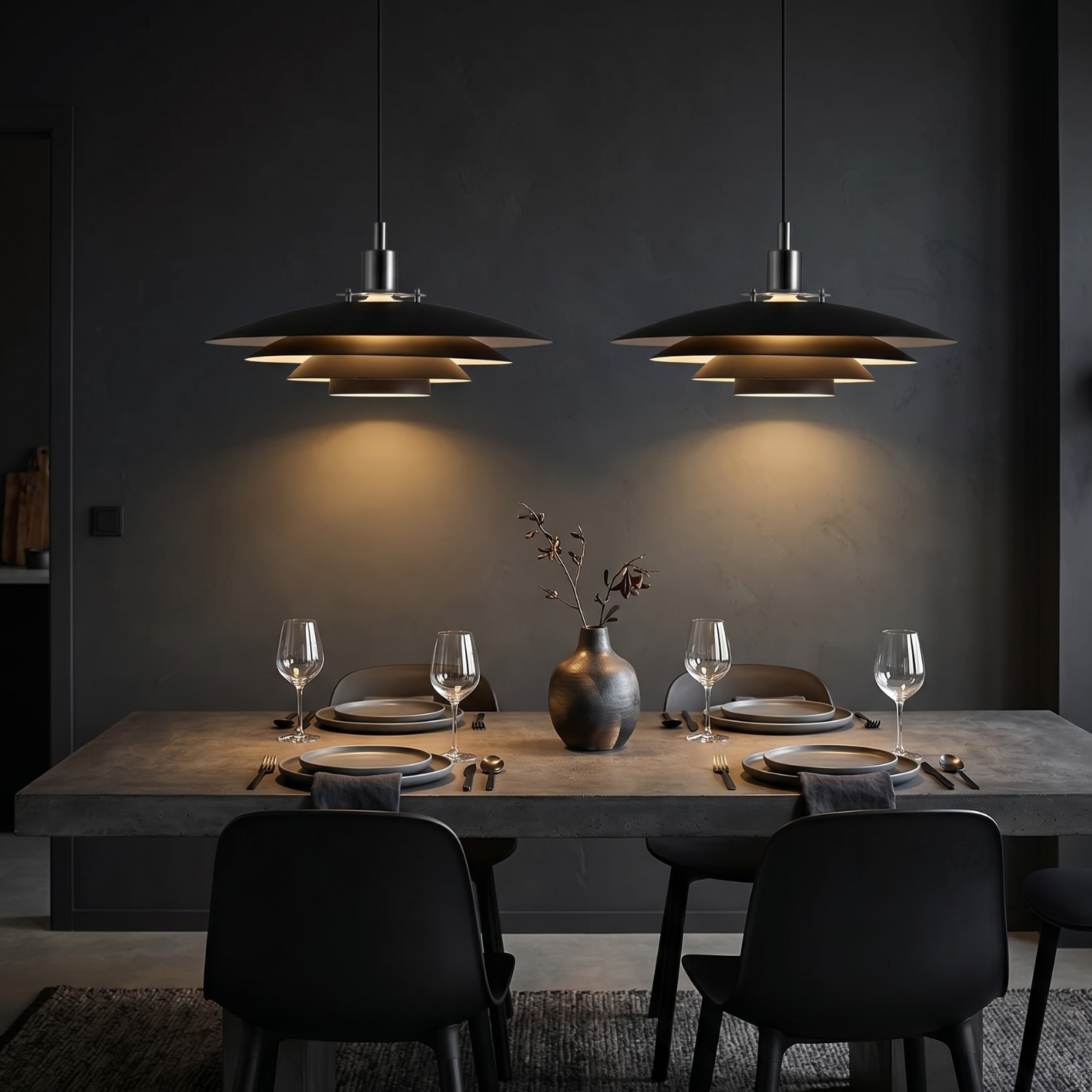 Danish PH5 Style Layered Pendant Light | Modern Minimalist Chandelier | Black or White | Dining Room Kitchen Island Iron Ceiling Light