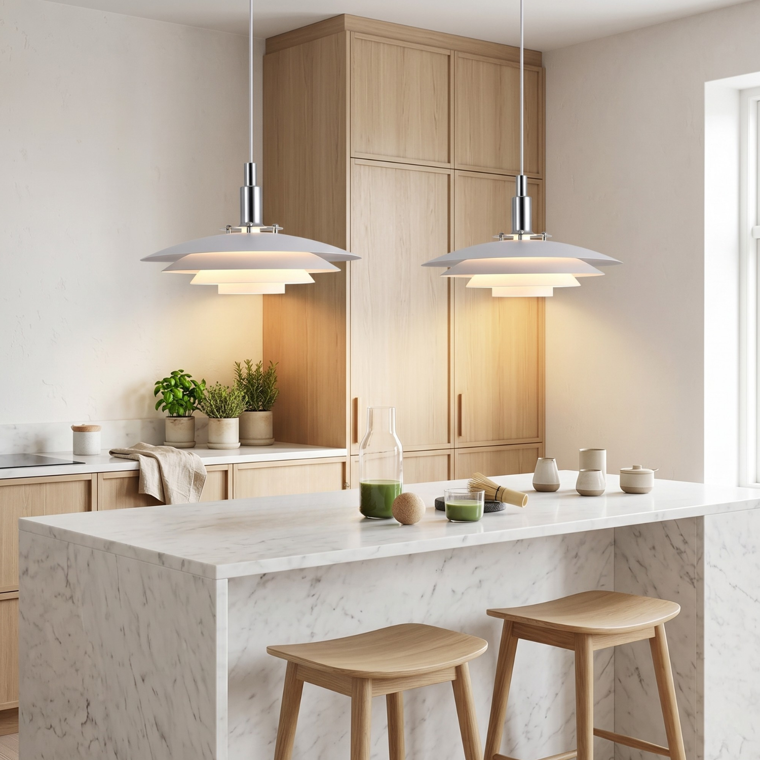 Danish PH5 Style Layered Pendant Light | Modern Minimalist Chandelier | Black or White | Dining Room Kitchen Island Iron Ceiling Light