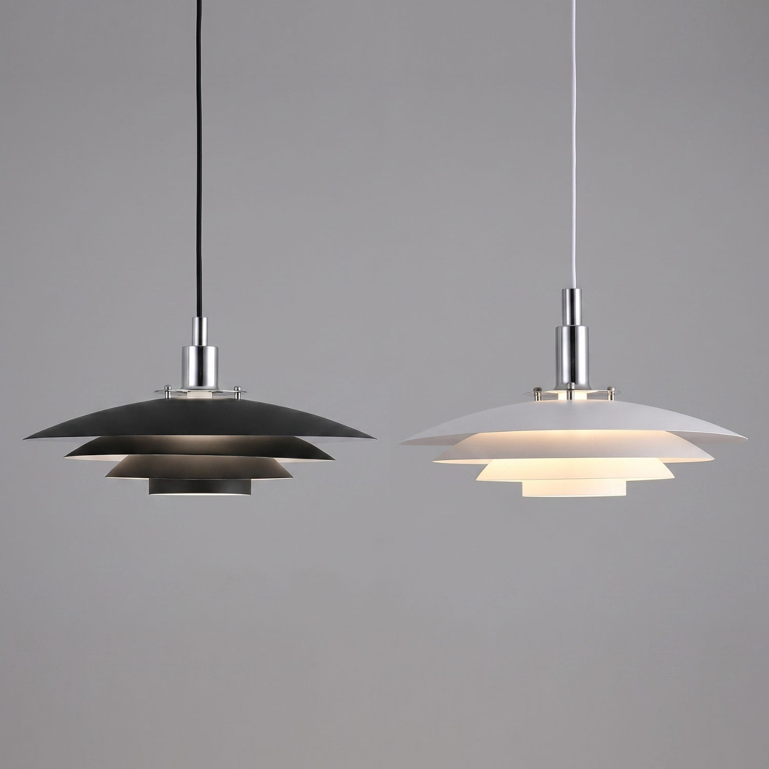 Danish PH5 Style Layered Pendant Light | Modern Minimalist Chandelier | Black or White | Dining Room Kitchen Island Iron Ceiling Light