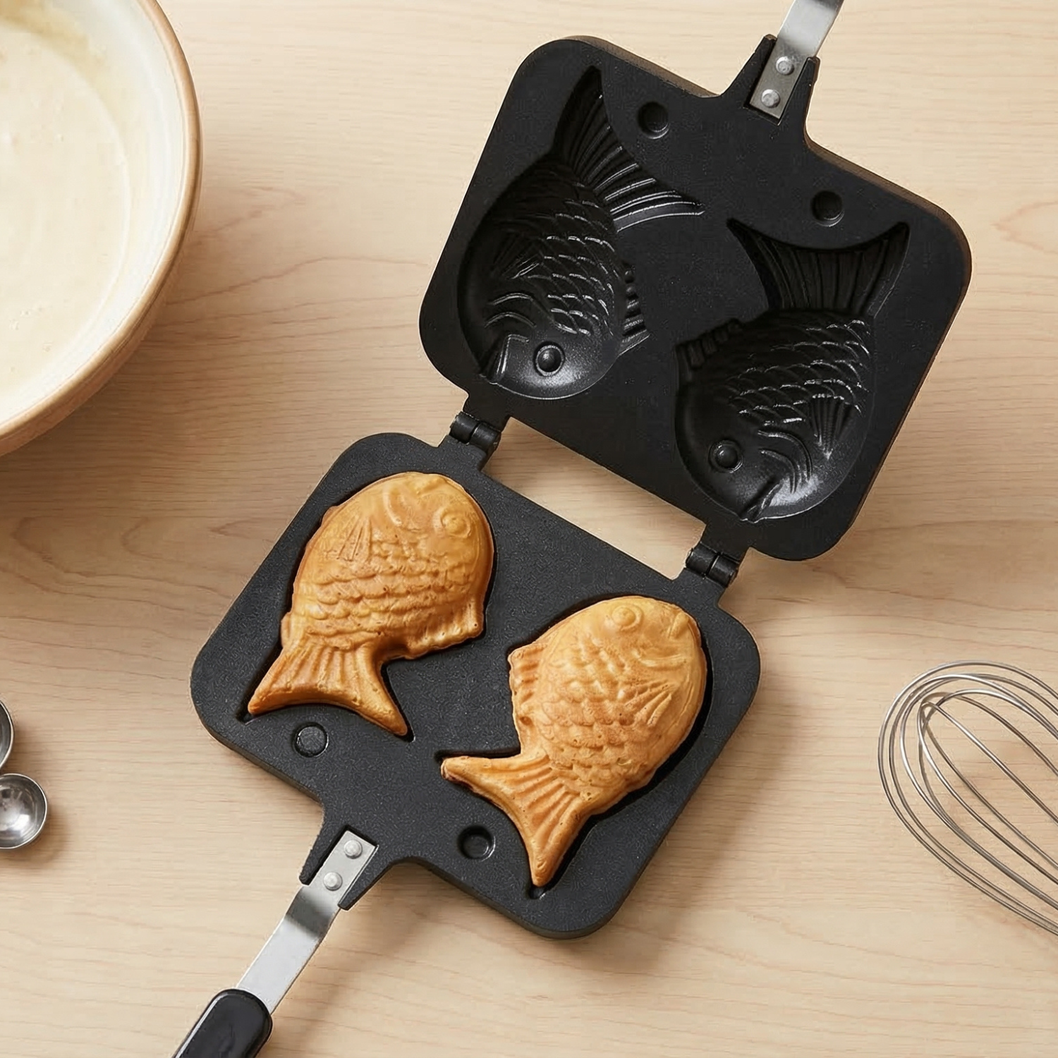 Double-Sided Stuffed Waffle Maker Pan - Nonstick Flip Press for Fish Shaped Filled Pancakes, Desserts & Brunch