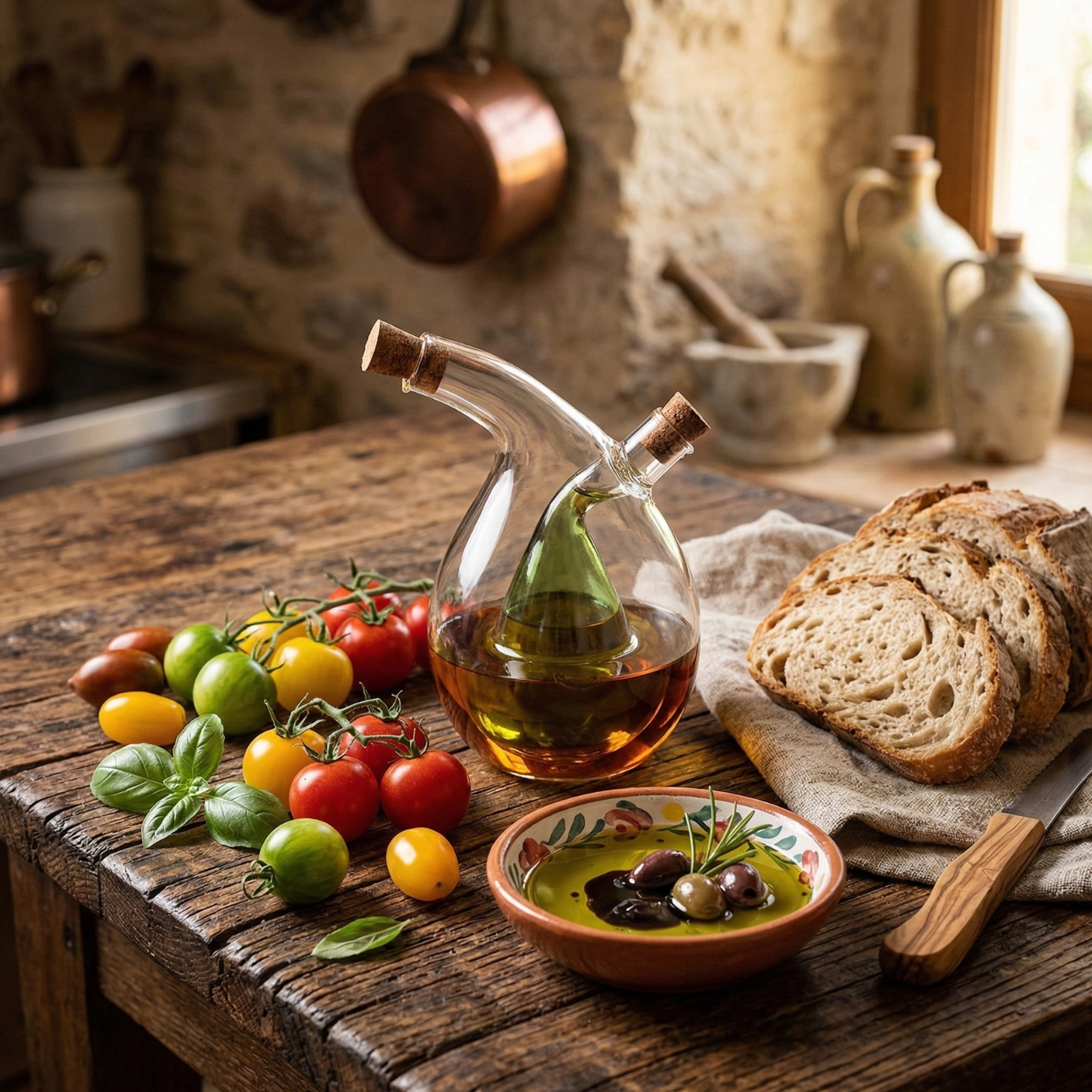 Dual Chamber Oil & Vinegar Dispenser Bottle – Modern Glass Kitchen Cruet for Olive Oil, Vinegar & Soy Sauce