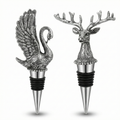 Silver deer wine stopper with antlers and ridged black base