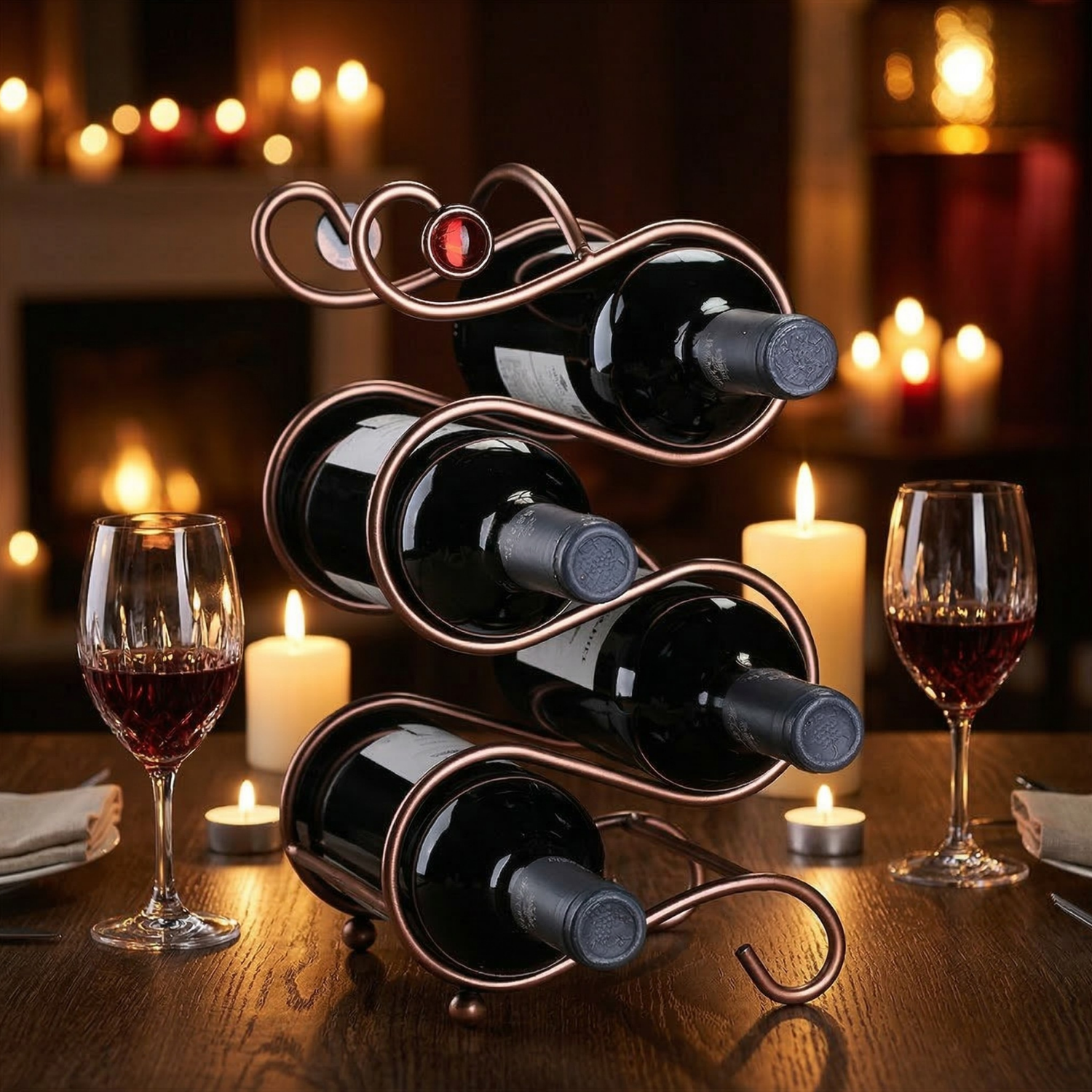 European Decorative Iron Wire Wine Rack | 2, 4 & 6 Bottle Holder | Artistic Home Bar Organizer | Elegant Countertop Wine Stand | Space-Saving Storage Display