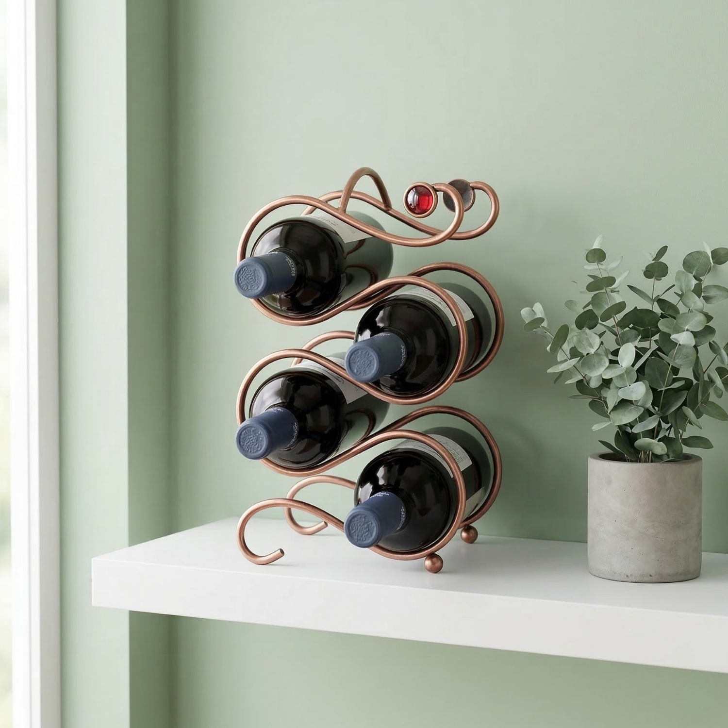 European Decorative Iron Wire Wine Rack | 2, 4 & 6 Bottle Holder | Artistic Home Bar Organizer | Elegant Countertop Wine Stand | Space-Saving Storage Display