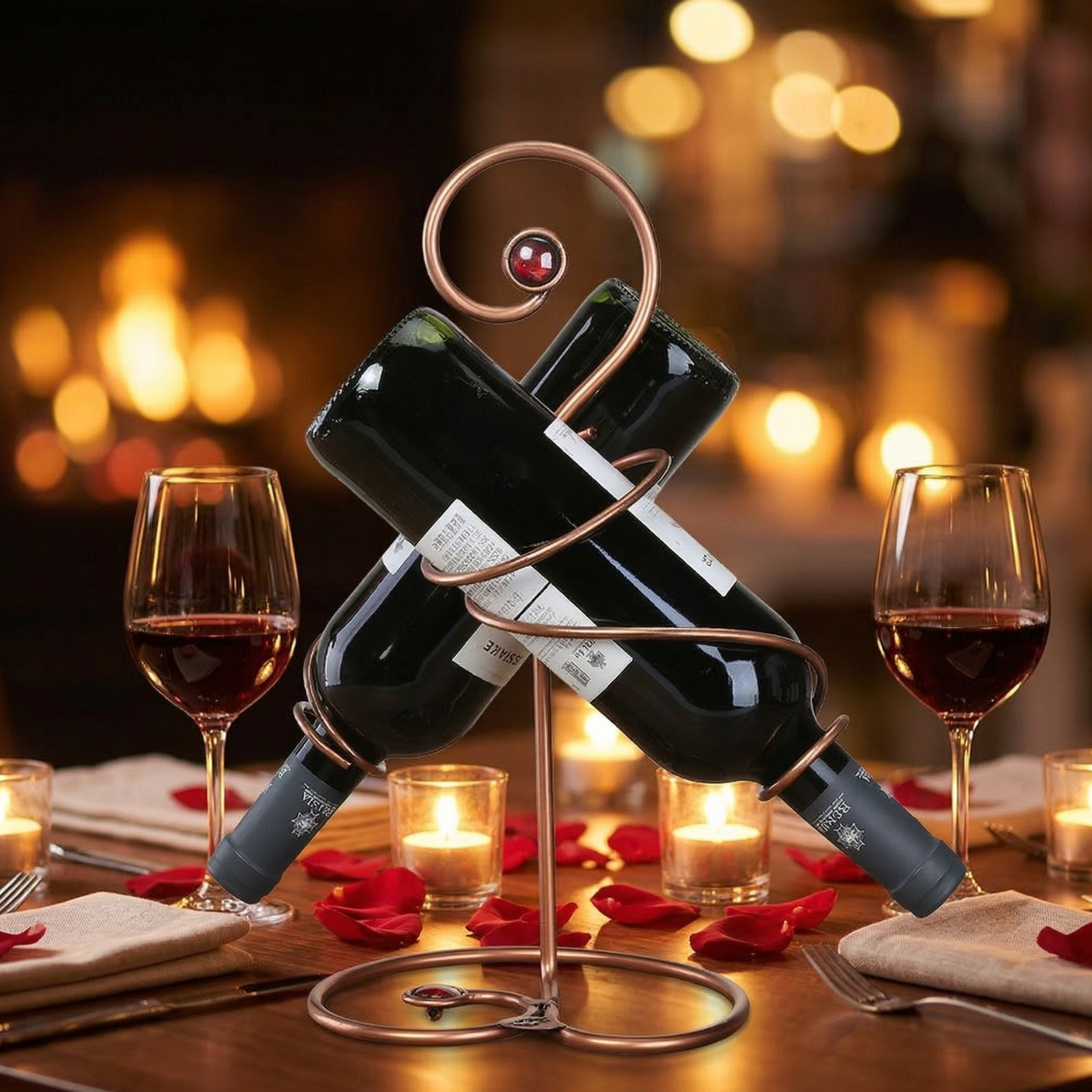 European Decorative Iron Wire Wine Rack | 2, 4 & 6 Bottle Holder | Artistic Home Bar Organizer | Elegant Countertop Wine Stand | Space-Saving Storage Display