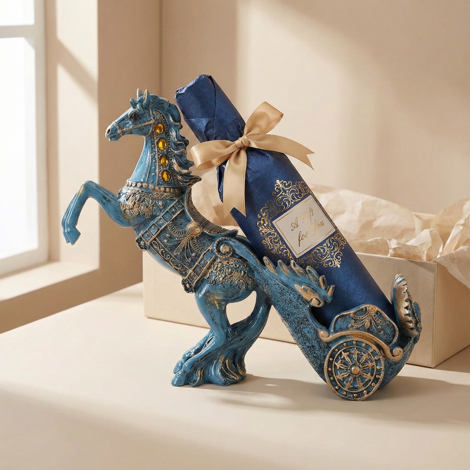 European Horse Carriage Wine Bottle Holder – Decorative Resin Wine Rack Cabinet Display