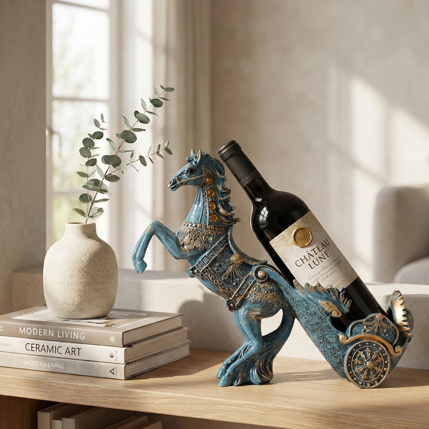 European Horse Carriage Wine Bottle Holder – Decorative Resin Wine Rack Cabinet Display