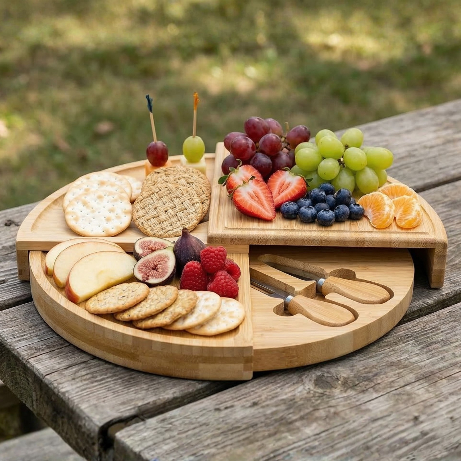 Expandable Bamboo Cheese Board Set | Foldout Triangular Charcuterie Platter with Knife | Eco-Friendly Serving Board for Parties