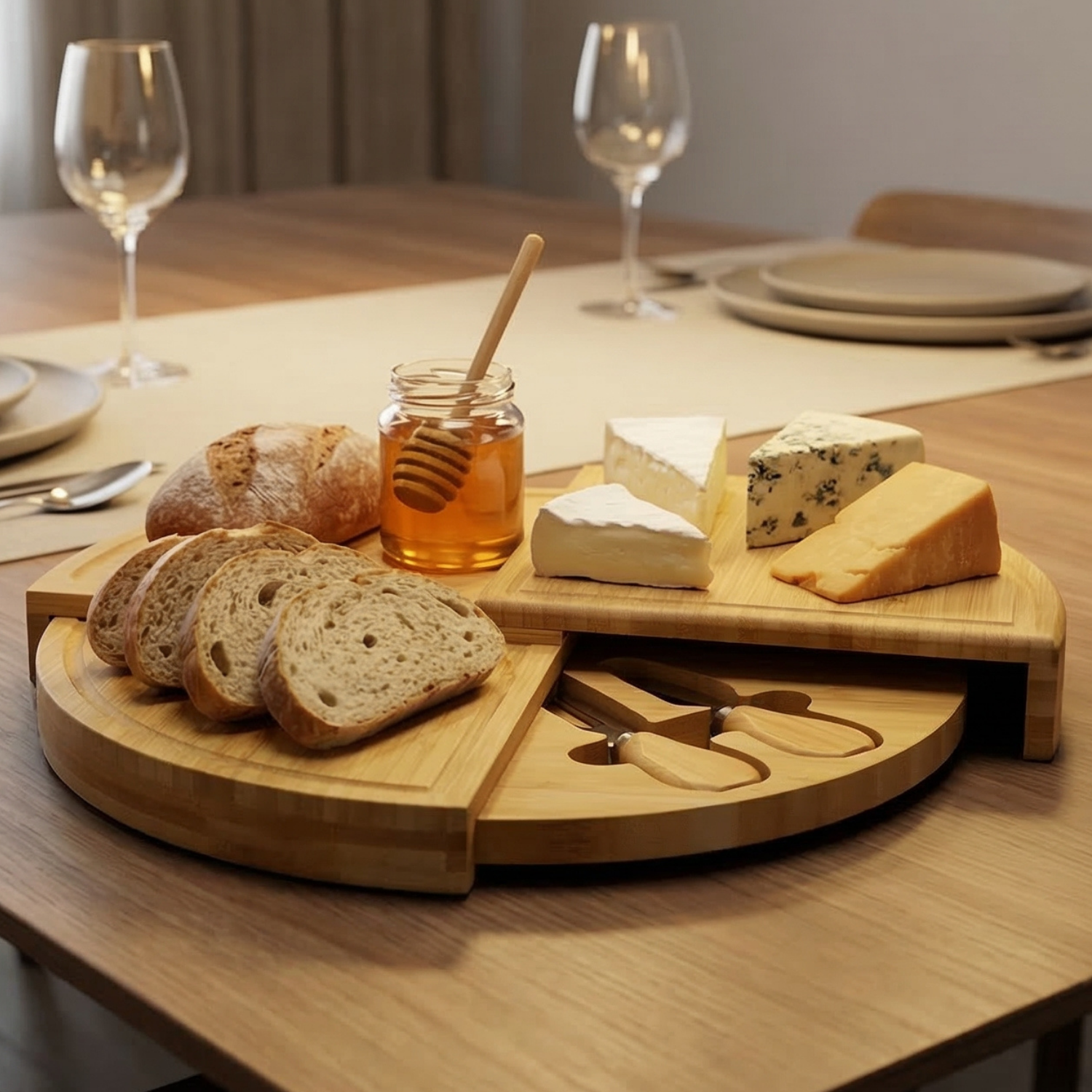 Expandable Bamboo Cheese Board Set | Foldout Triangular Charcuterie Platter with Knife | Eco-Friendly Serving Board for Parties