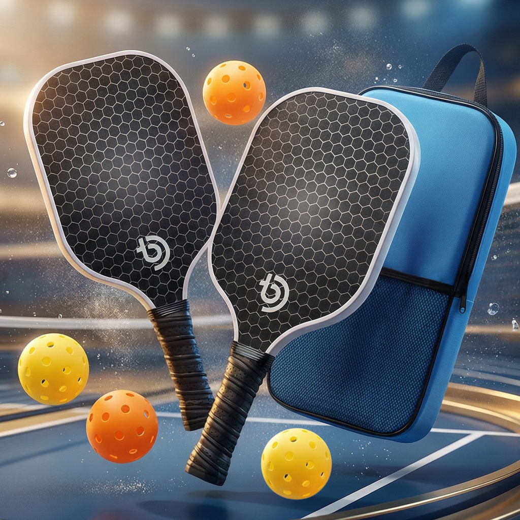 Fiberglass Pickleball Paddle Set with Honeycomb Core – 2 Paddles, 4 Balls & Carrying Bag (Blue or Grey)