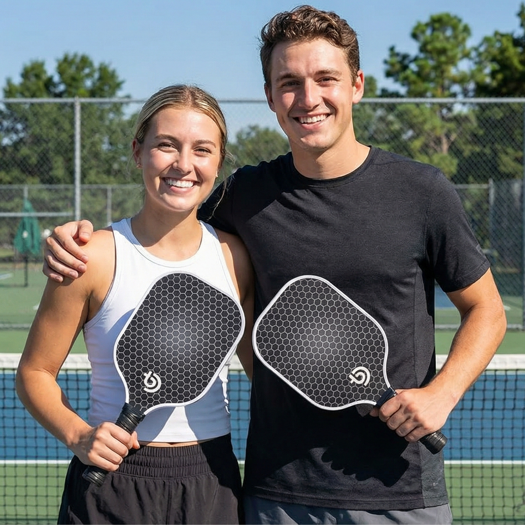 Fiberglass Pickleball Paddle Set with Honeycomb Core – 2 Paddles, 4 Balls & Carrying Bag (Blue or Grey)