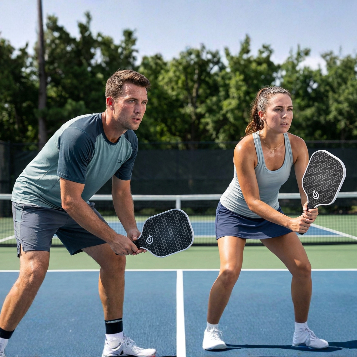 Fiberglass Pickleball Paddle Set with Honeycomb Core – 2 Paddles, 4 Balls & Carrying Bag (Blue or Grey)