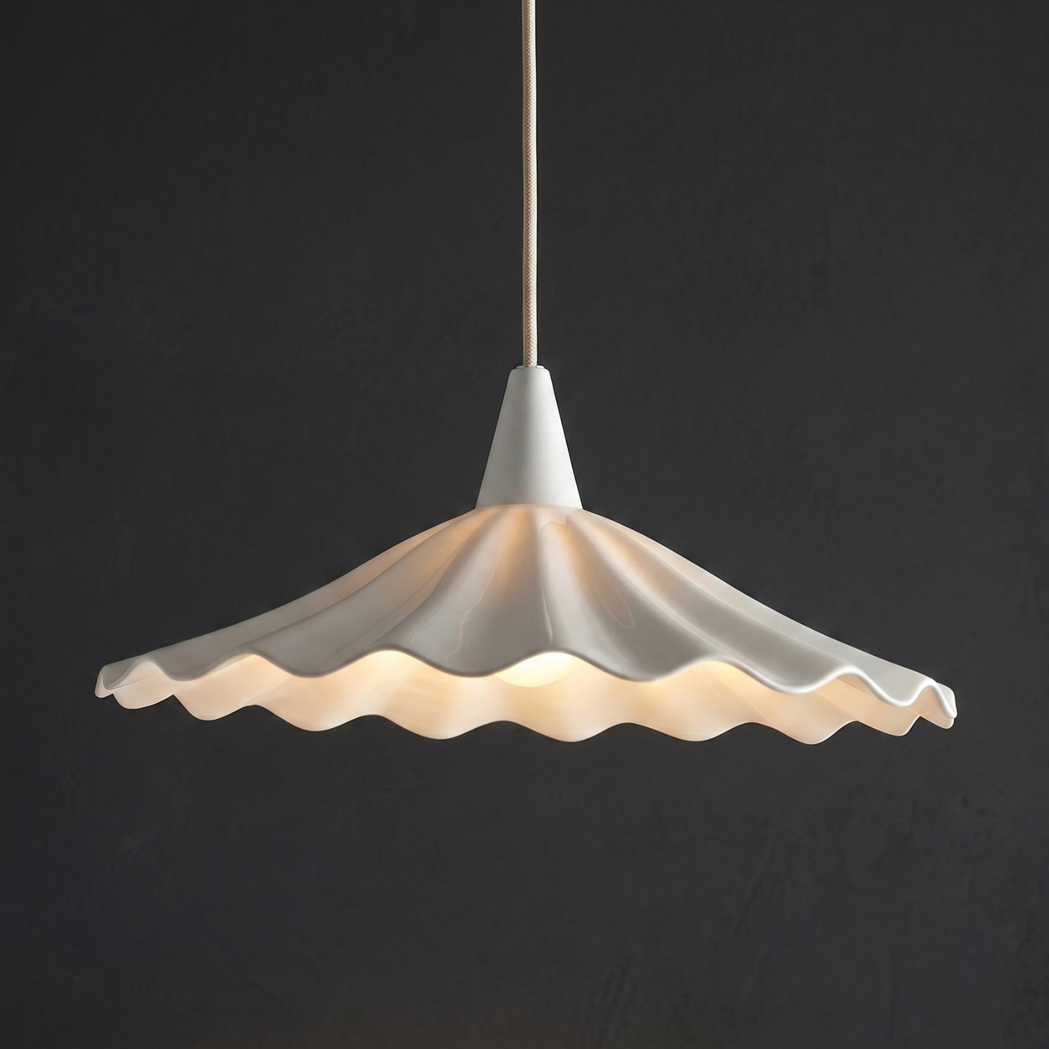 French Pleated Ceramic Pendant Light | Vintage Lotus Ruffle Shade | Bedroom Restaurant Hanging Lamp | Cottagecore Aesthetic Ceiling Light
