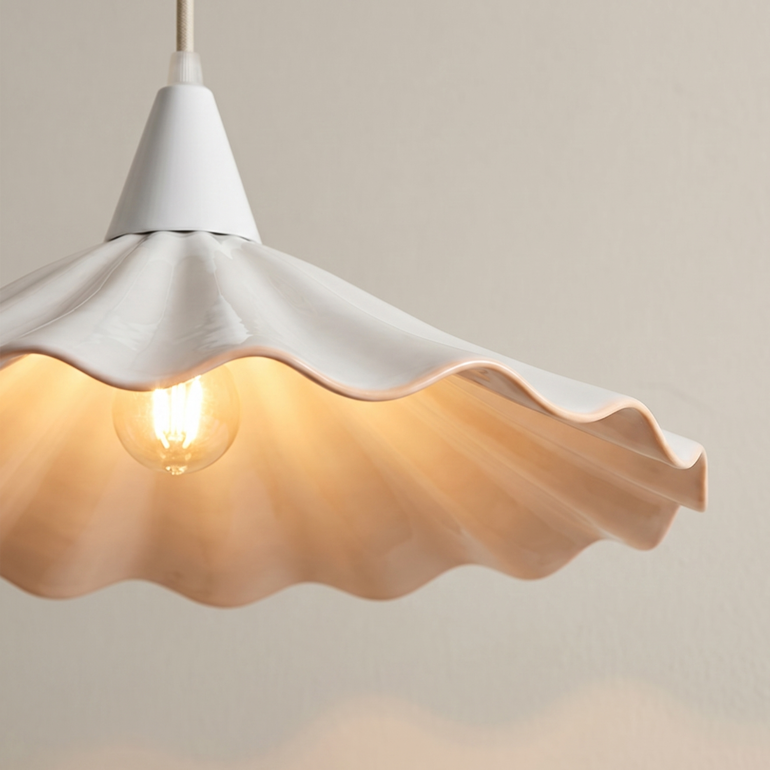French Pleated Ceramic Pendant Light | Vintage Lotus Ruffle Shade | Bedroom Restaurant Hanging Lamp | Cottagecore Aesthetic Ceiling Light