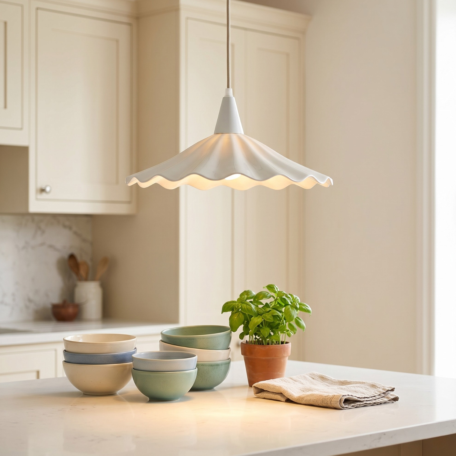 French Pleated Ceramic Pendant Light | Vintage Lotus Ruffle Shade | Bedroom Restaurant Hanging Lamp | Cottagecore Aesthetic Ceiling Light