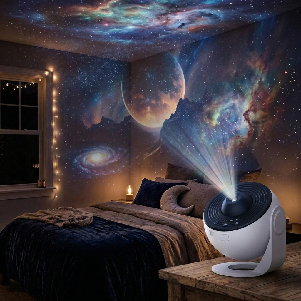 Galaxy Star Projector Lamp with 13 Film Discs – 4K HD Rotating Night Light, Remote Control, USB LED Nebula Projector (Black & White)