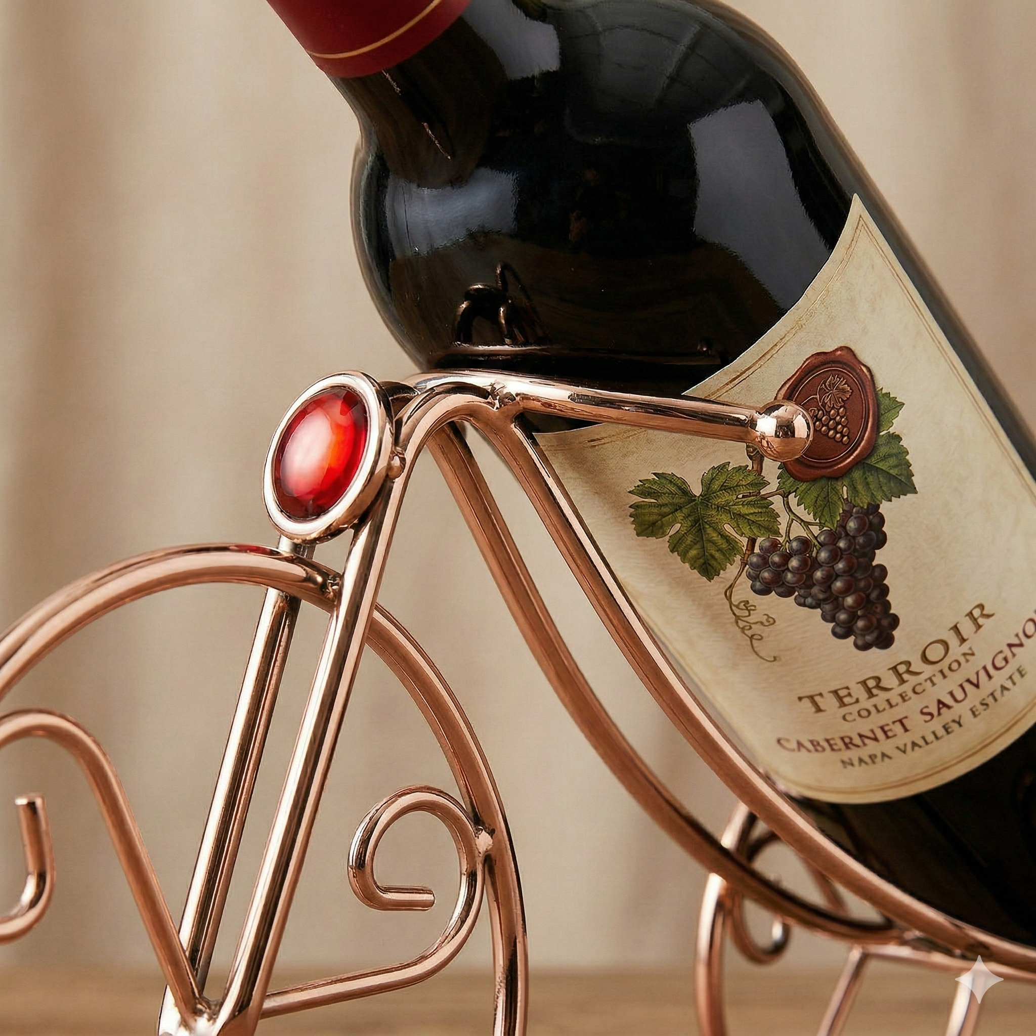 Tricycle Wine Bottle Holder – Antique Bronze Iron Ruby Wine Rack Stand | Decorative Bar Accessory for Home & Restaurant