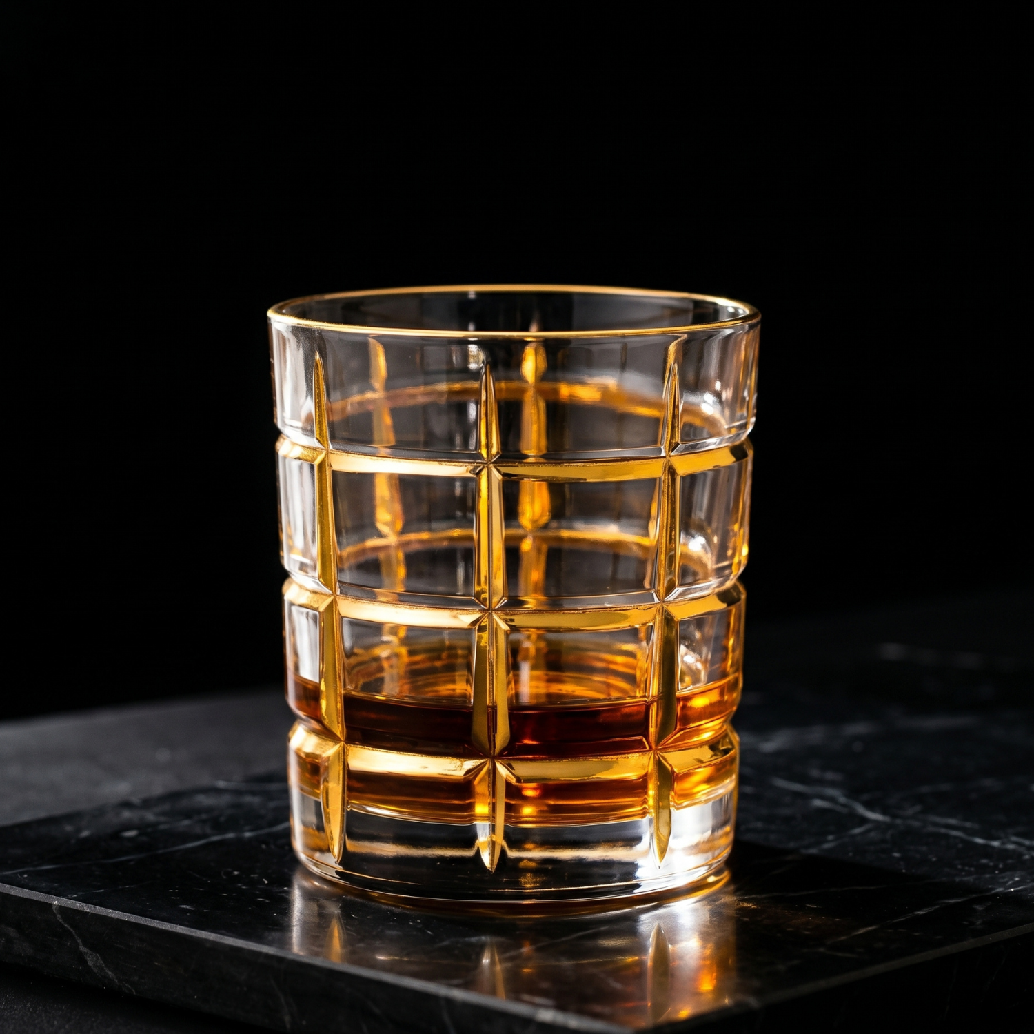whiskey bourbon Glass filled with amber liquid on a dark surface