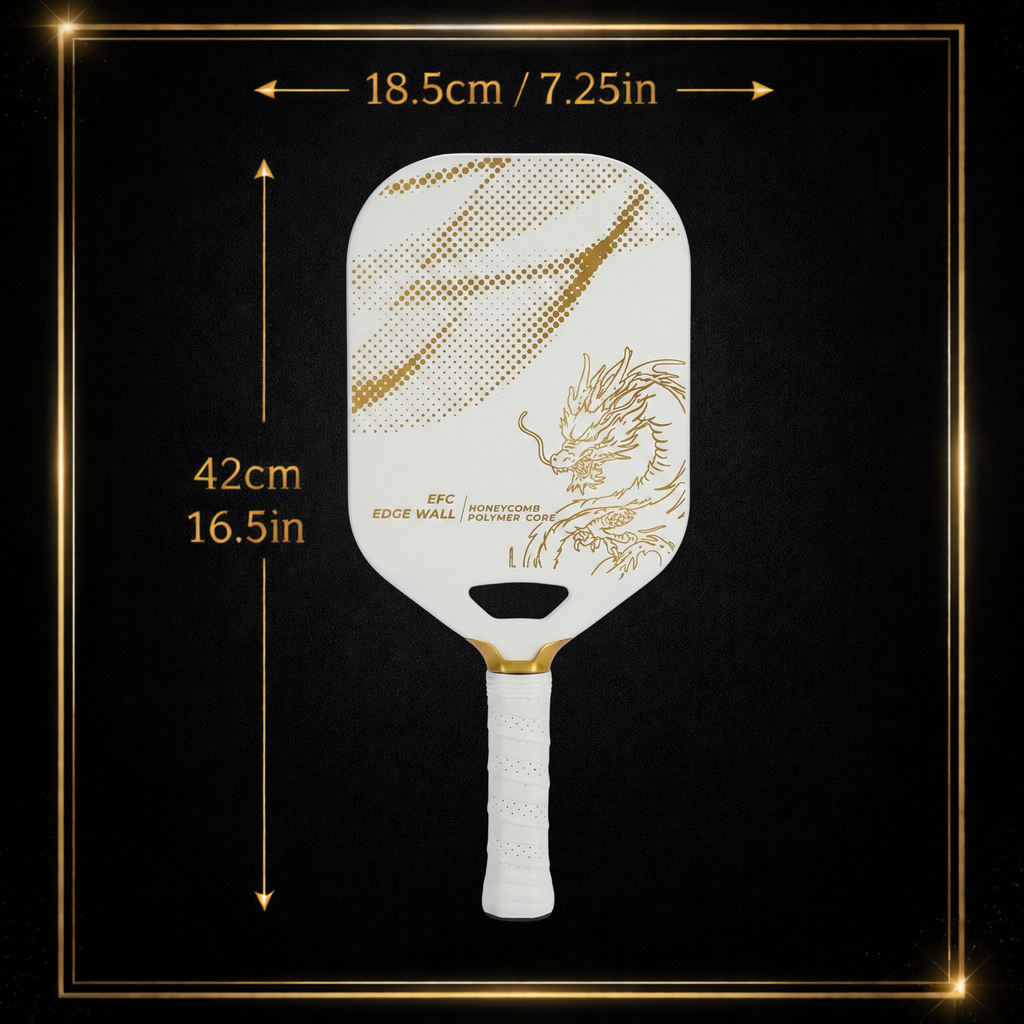 White Golden Dragon T700 Carbon Fiber Pickleball Paddle (14mm Honeycomb Core) – Textured Spin Surface, One-Piece Hot Pressed, Lightweight Control Paddle
