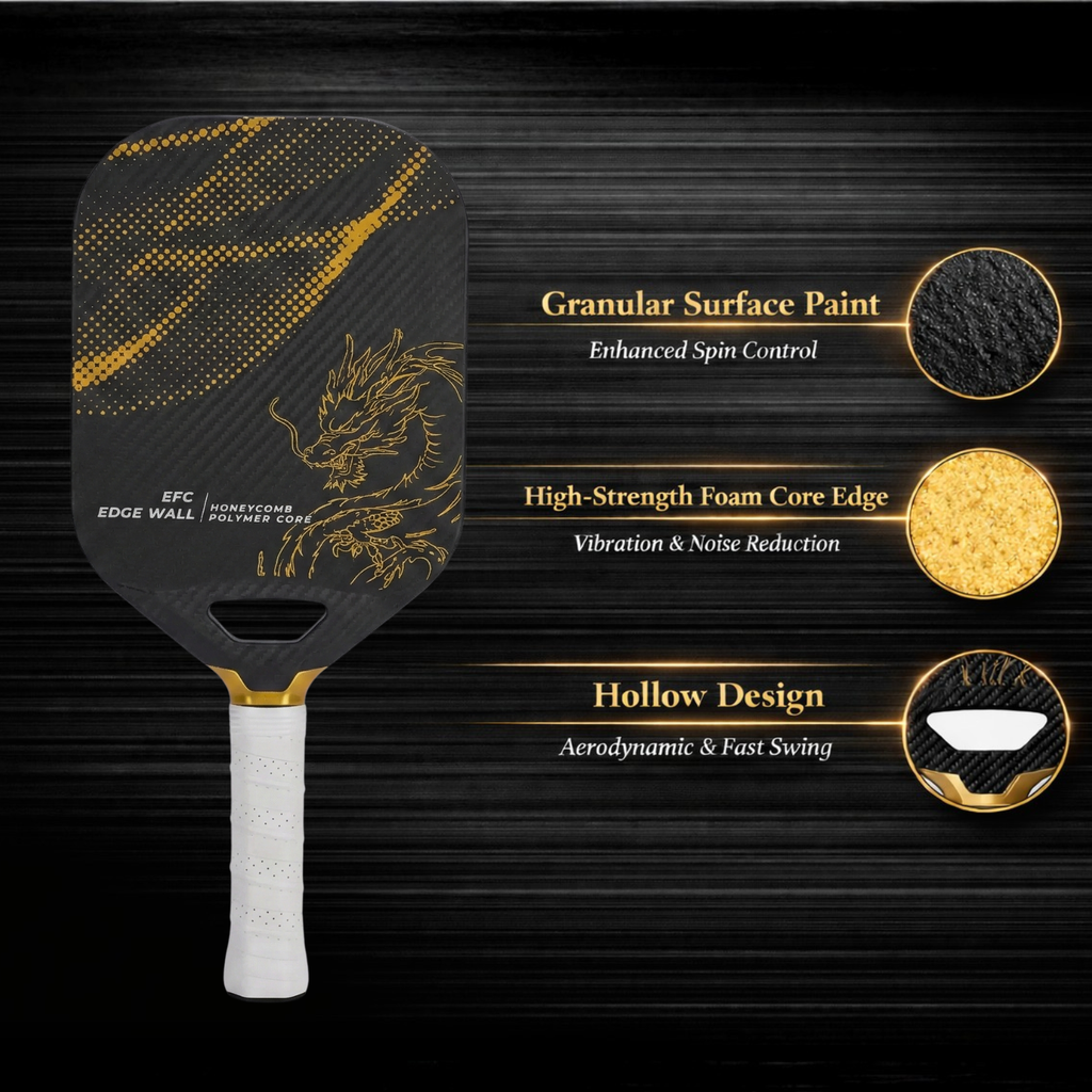 Black Golden Dragon T700 Carbon Fiber Pickleball Paddle (14mm Honeycomb Core) – Textured Spin Surface, One-Piece Hot Pressed, Lightweight Control Paddle