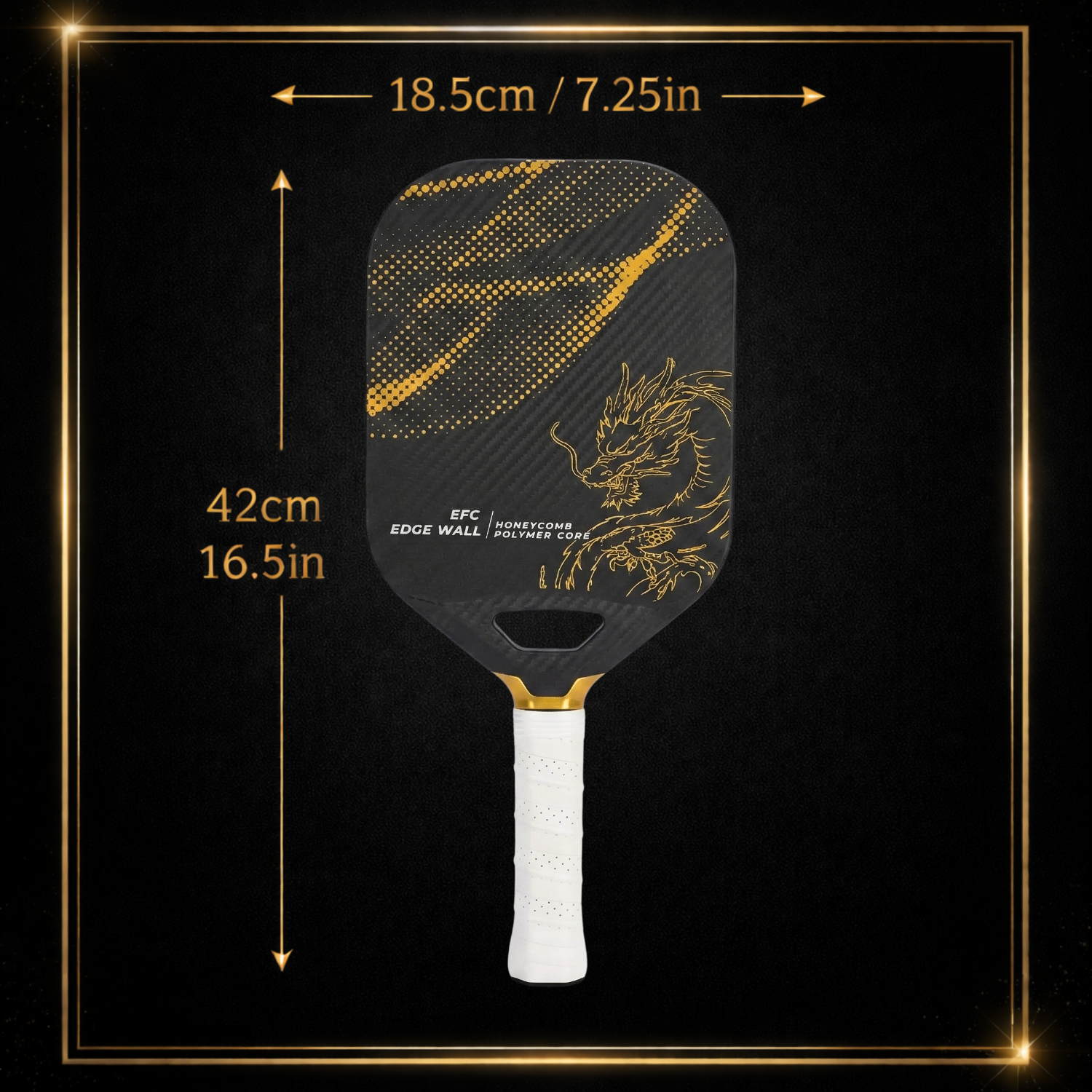 Black Golden Dragon T700 Carbon Fiber Pickleball Paddle (14mm Honeycomb Core) – Textured Spin Surface, One-Piece Hot Pressed, Lightweight Control Paddle
