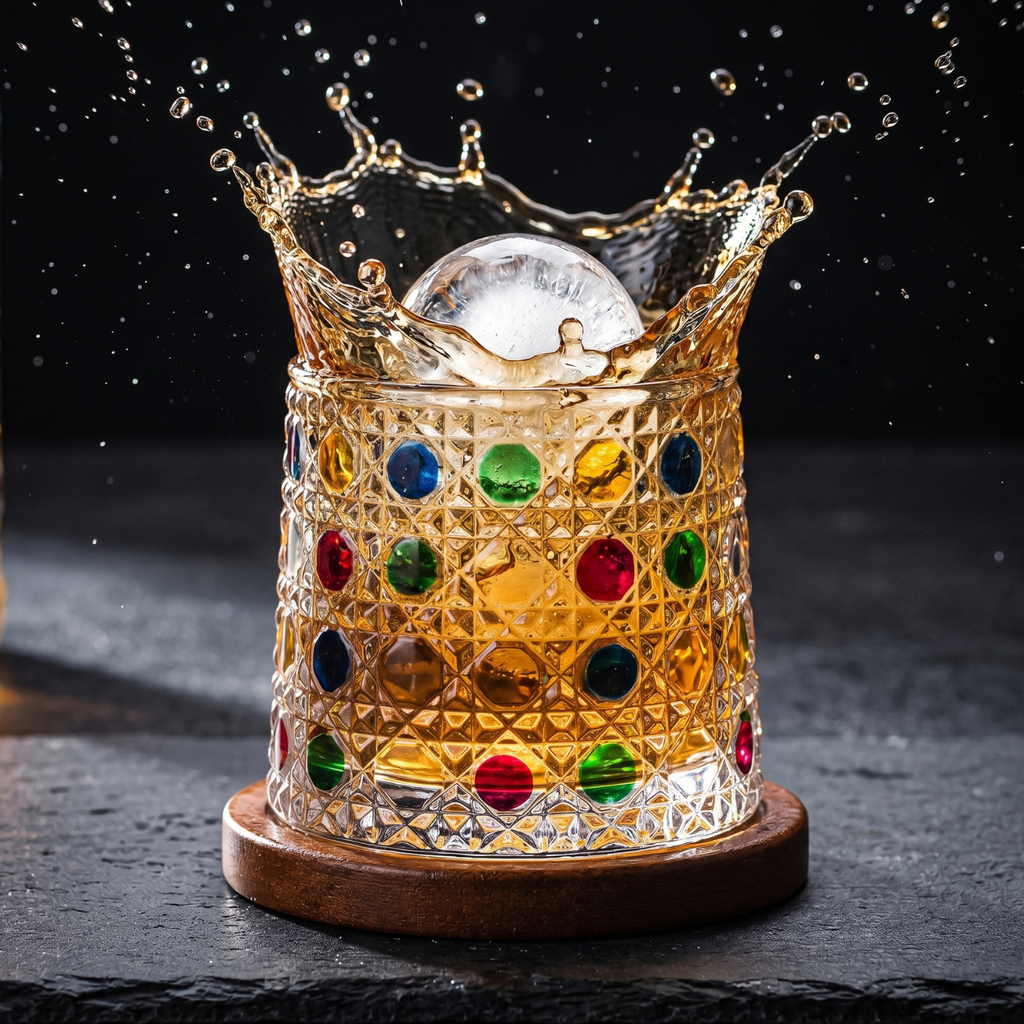 Hand Painted Rotating Whiskey Glass with Wooden Base Crystal Aerating Tumbler for Bourbon Scotch