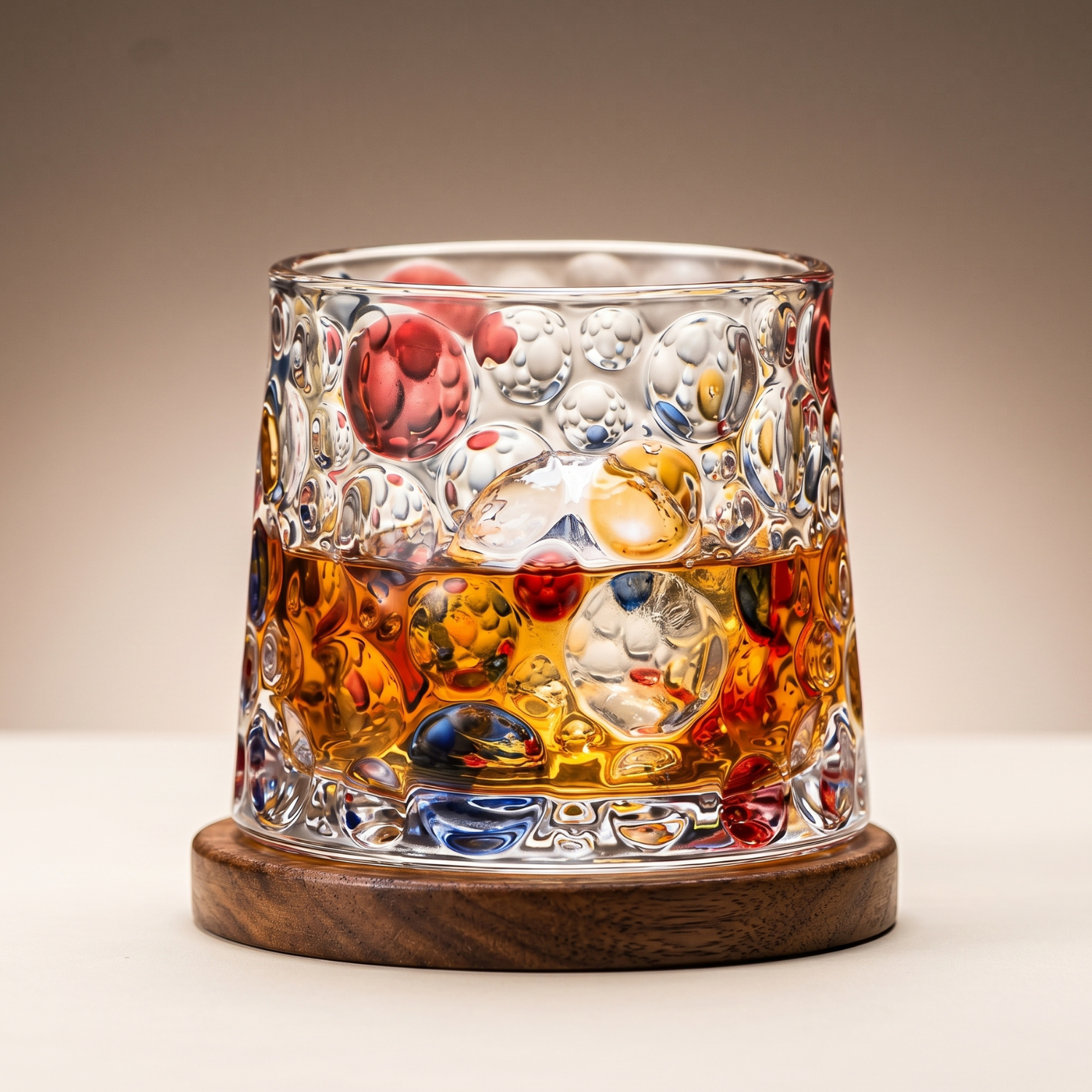 Hand Painted Rotating Whiskey Glass with Wooden Base Crystal Aerating Tumbler for Bourbon Scotch
