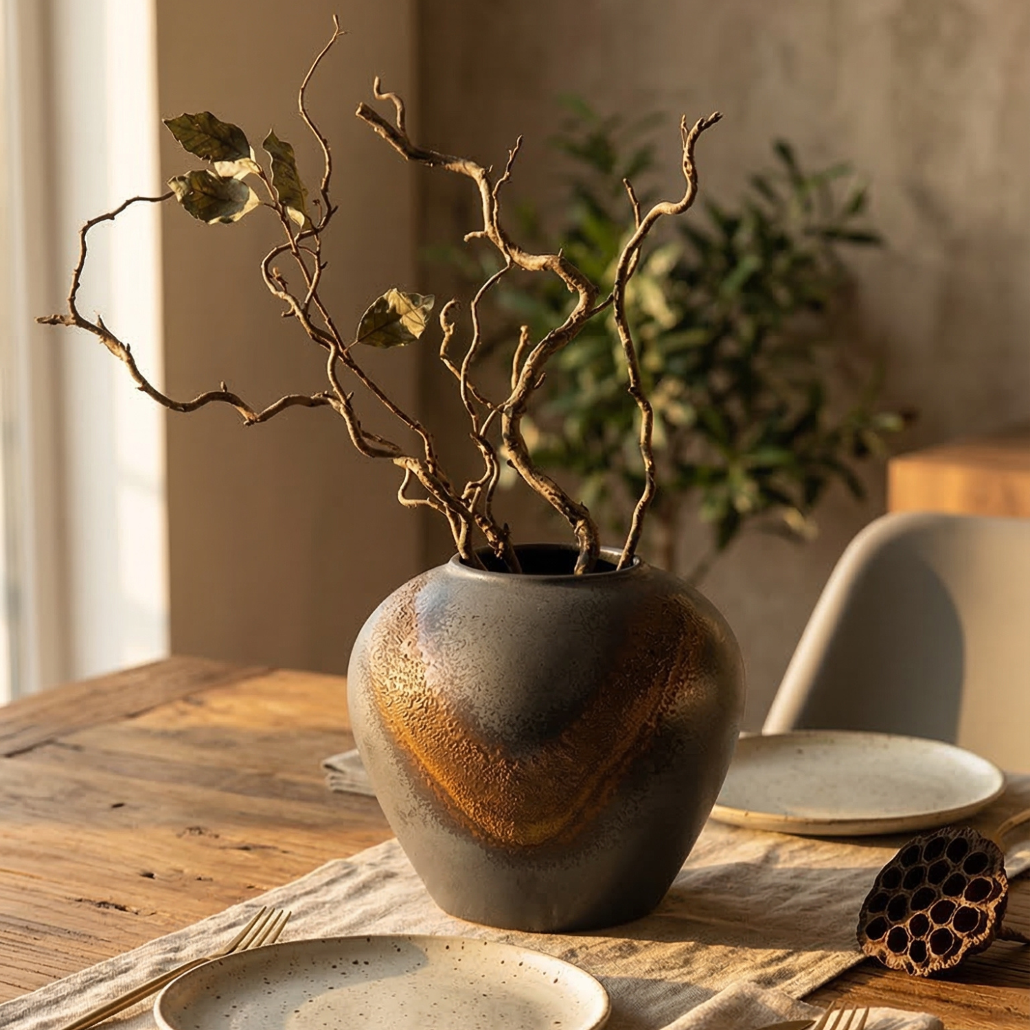 Handcrafted Jingdezhen Ceramic Vase – Artisan Charcoal Pottery with Mineral Glaze (3 Sizes)