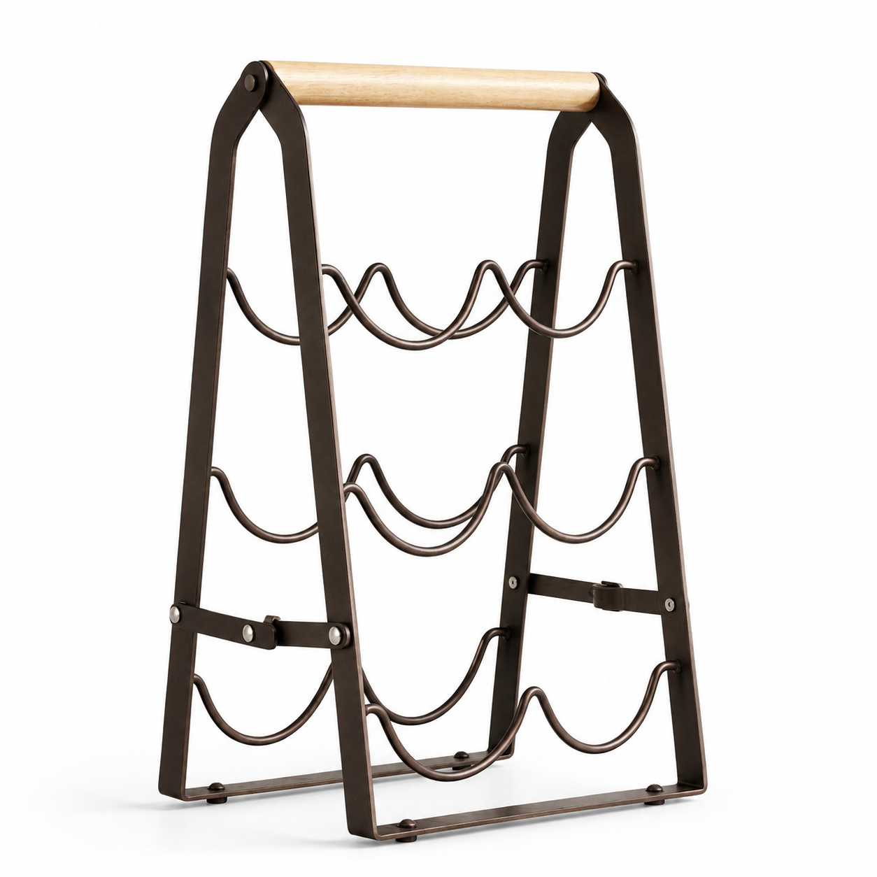 6-Bottle Foldable Iron Wine Rack with Wood Handle