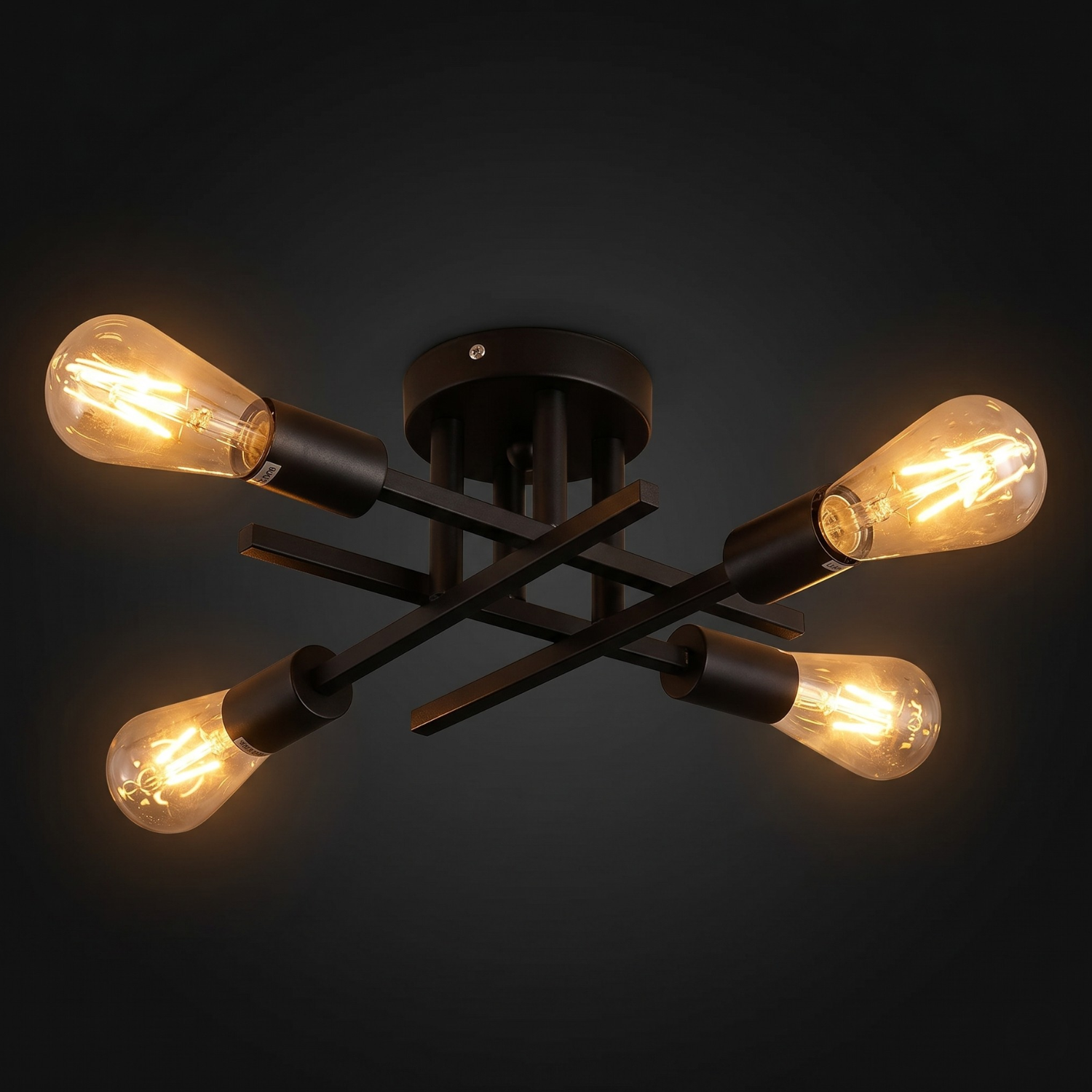 Industrial Sputnik Flush Mount Ceiling Light | 4 Head Black Iron Edison Bulb Light | Mid Century Modern | Living Room Bedroom Hallway
