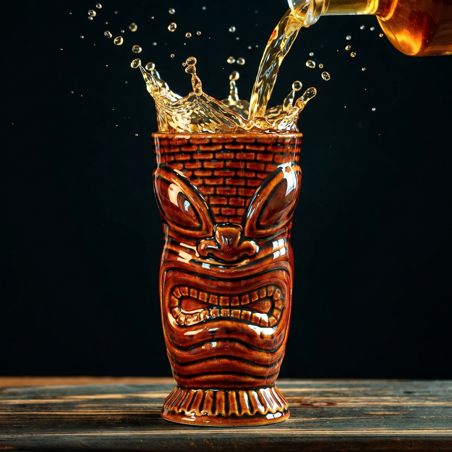 Island Idol Tiki Mug - 550ml Ceramic Cocktail Cup, Coffee Brown or Jade Green Tiki Bar Glassware