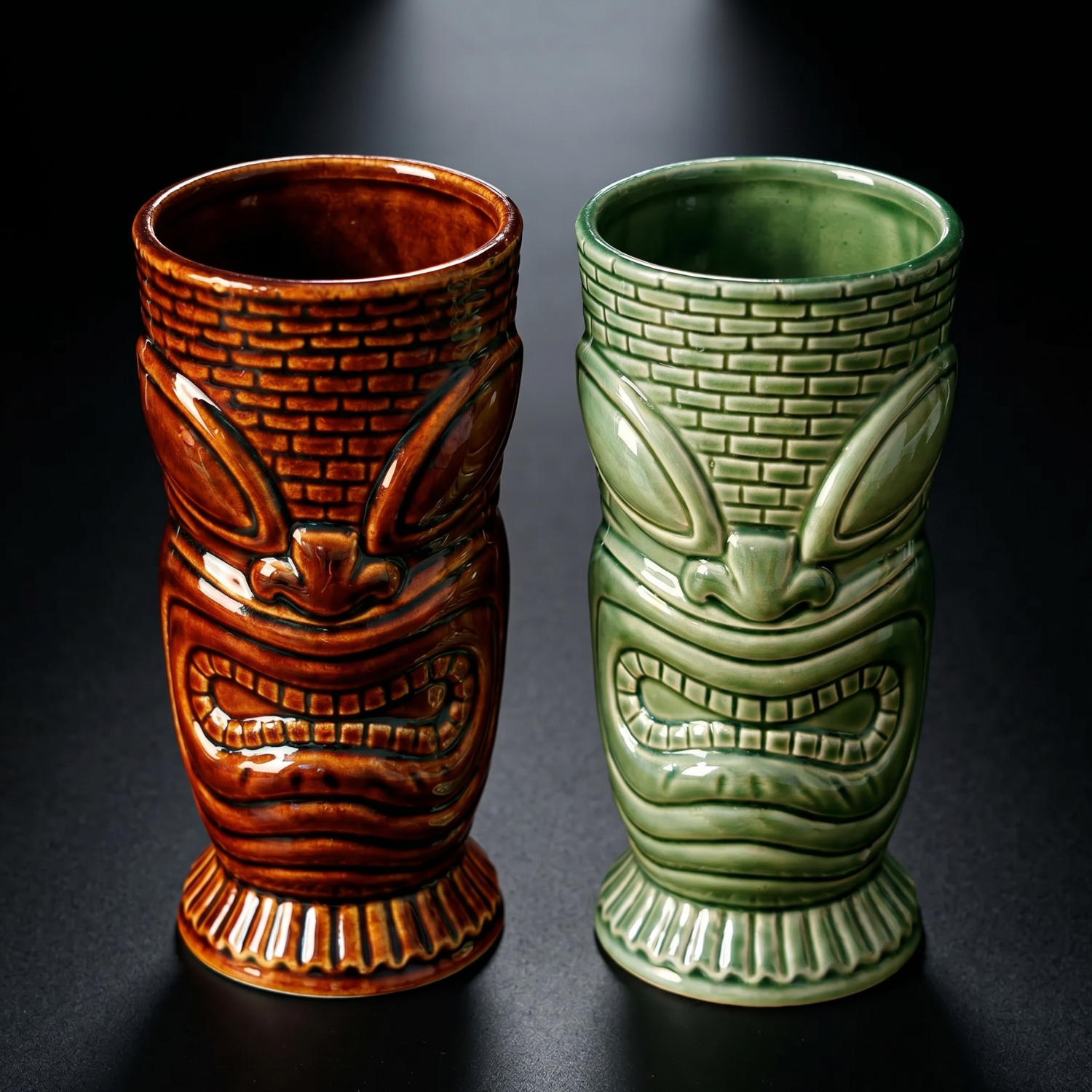 Island Idol Tiki Mug - 550ml Ceramic Cocktail Cup, Coffee Brown or Jade Green Tiki Bar Glassware