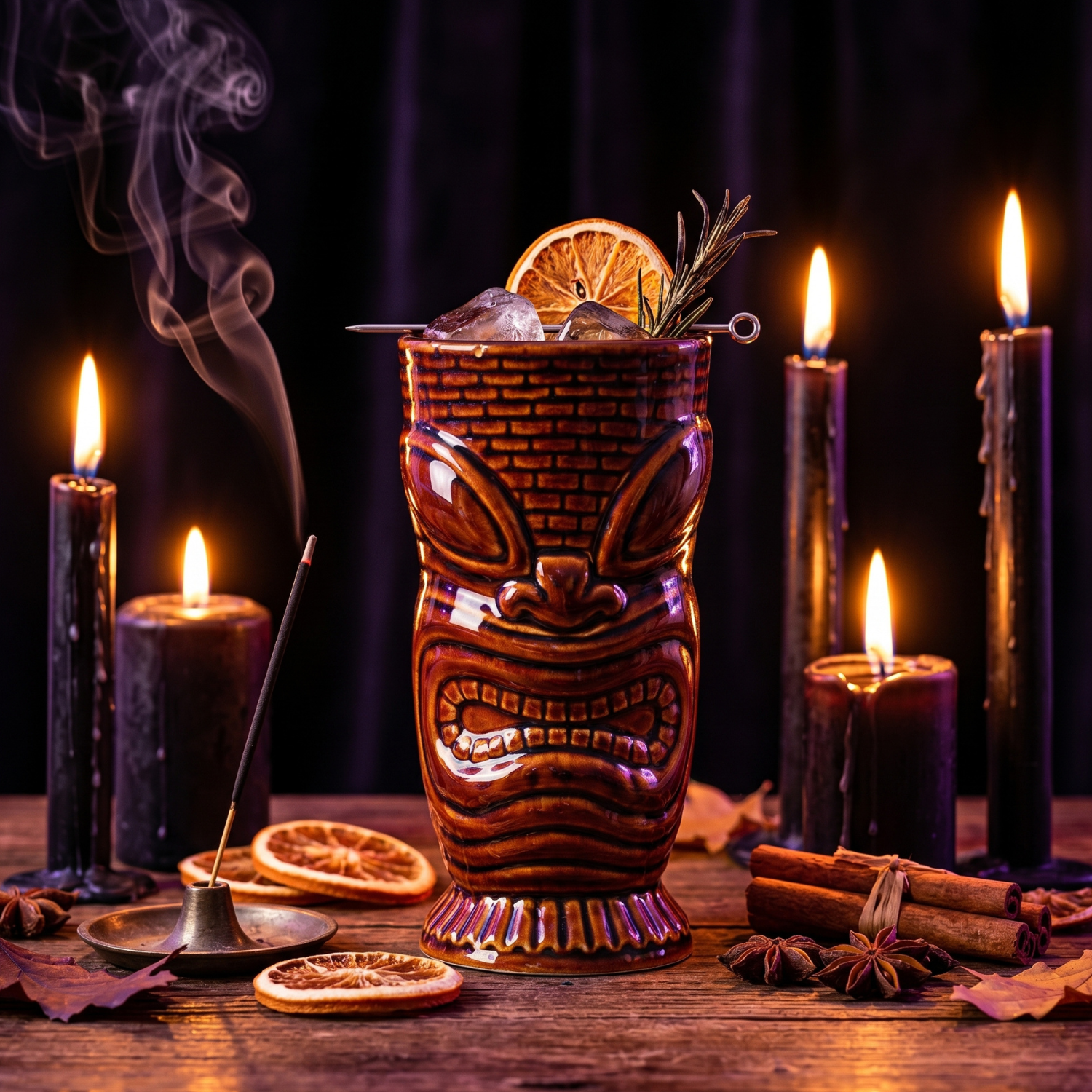 Island Idol Tiki Mug - 550ml Ceramic Cocktail Cup, Coffee Brown or Jade Green Tiki Bar Glassware