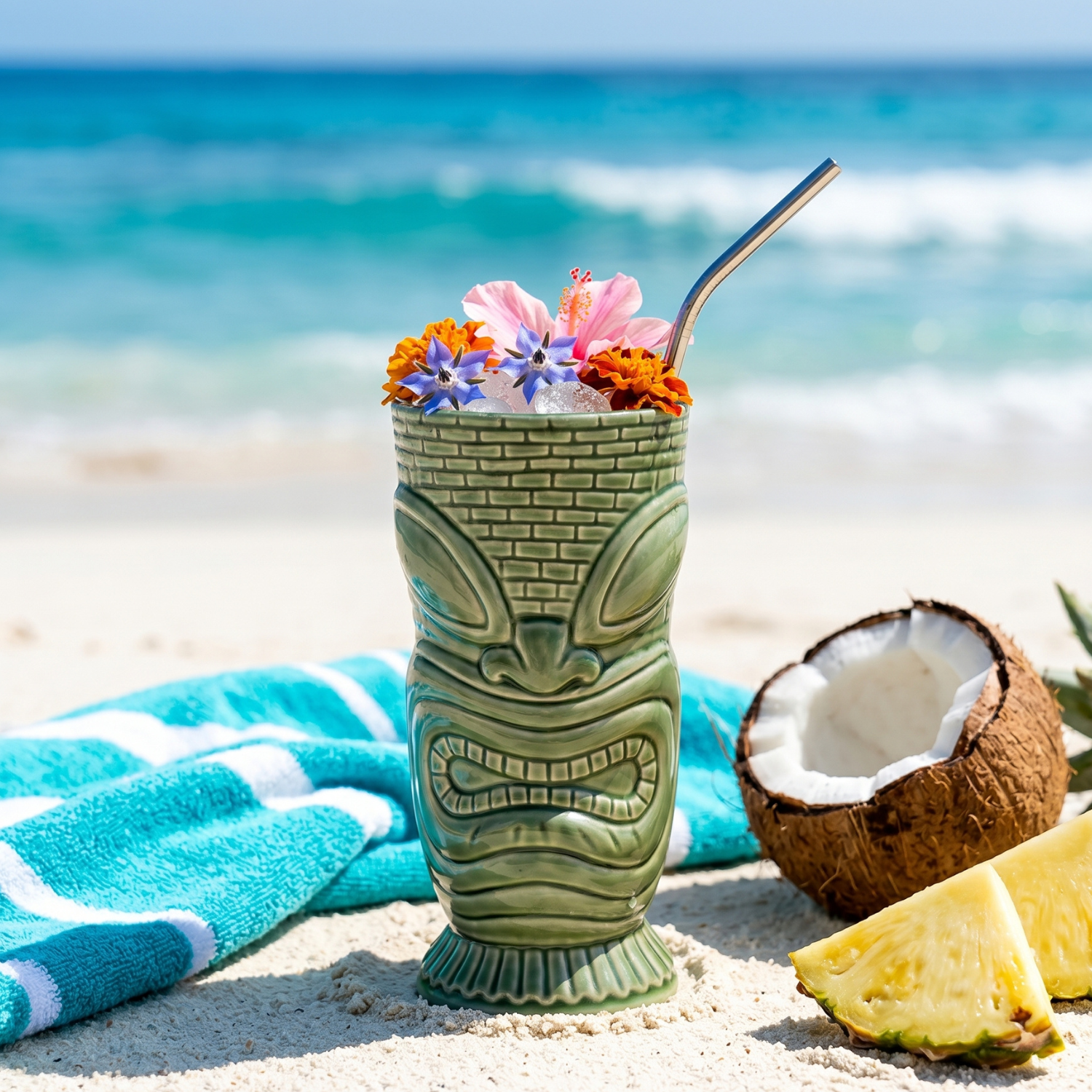 Island Idol Tiki Mug - 550ml Ceramic Cocktail Cup, Coffee Brown or Jade Green Tiki Bar Glassware