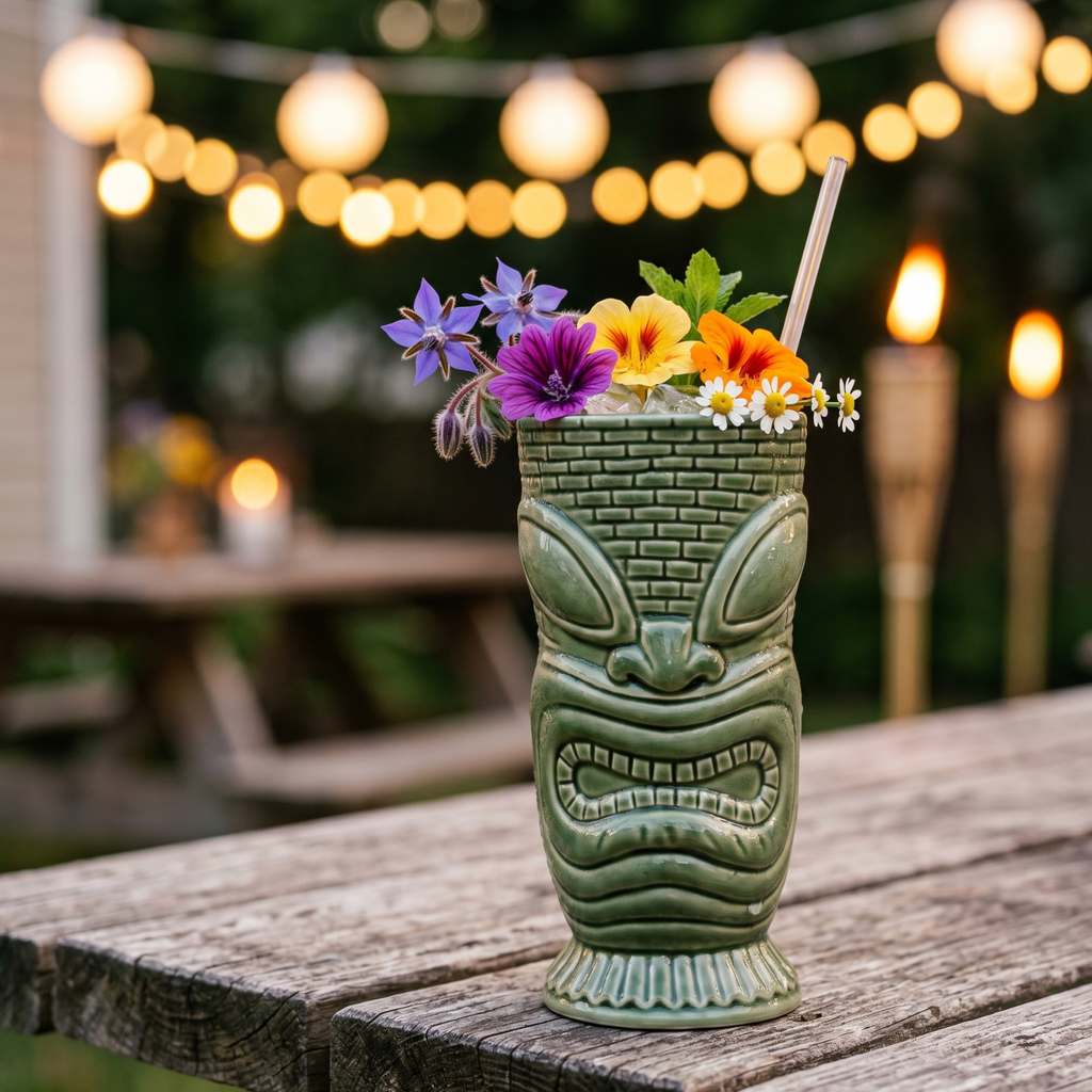 Island Idol Tiki Mug - 550ml Ceramic Cocktail Cup, Coffee Brown or Jade Green Tiki Bar Glassware