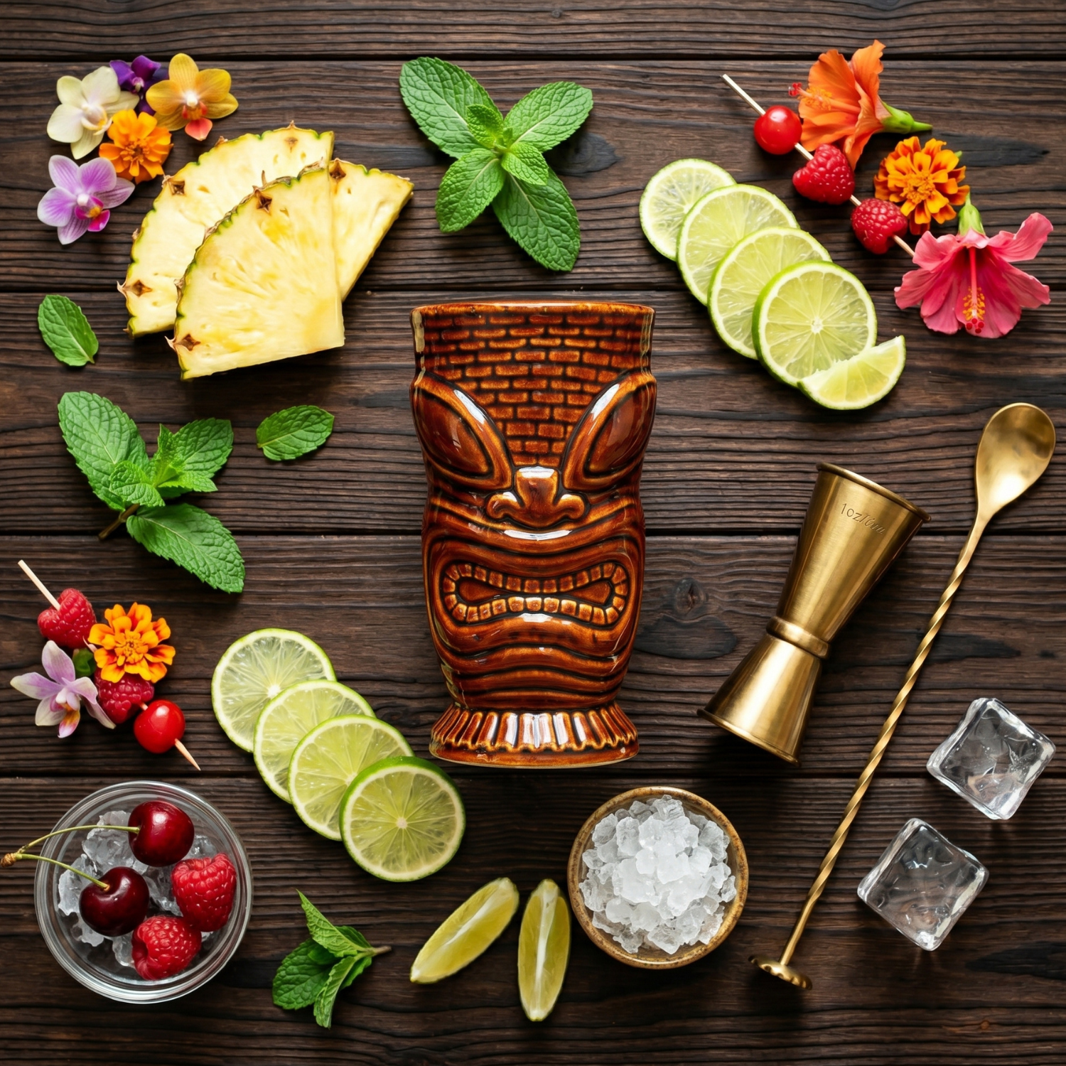 Island Idol Tiki Mug - 550ml Ceramic Cocktail Cup, Coffee Brown or Jade Green Tiki Bar Glassware